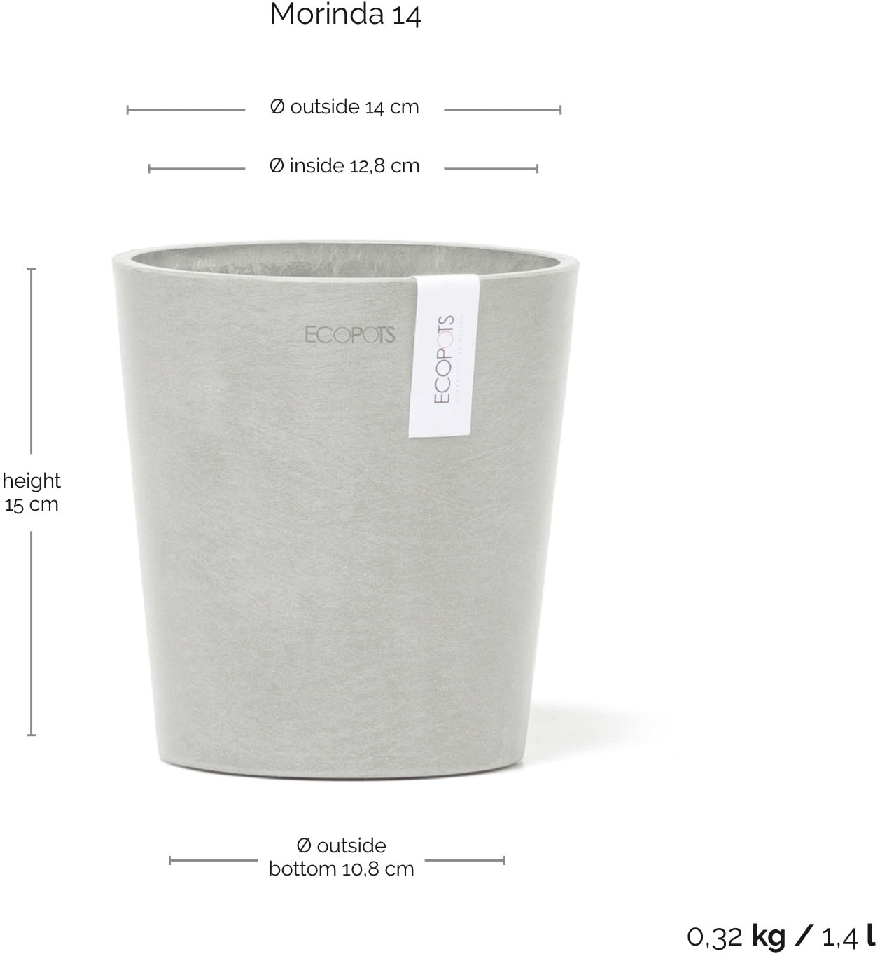 ECOPOTS Blumentopf »Morinda« ØxH: 14,2x16 cm