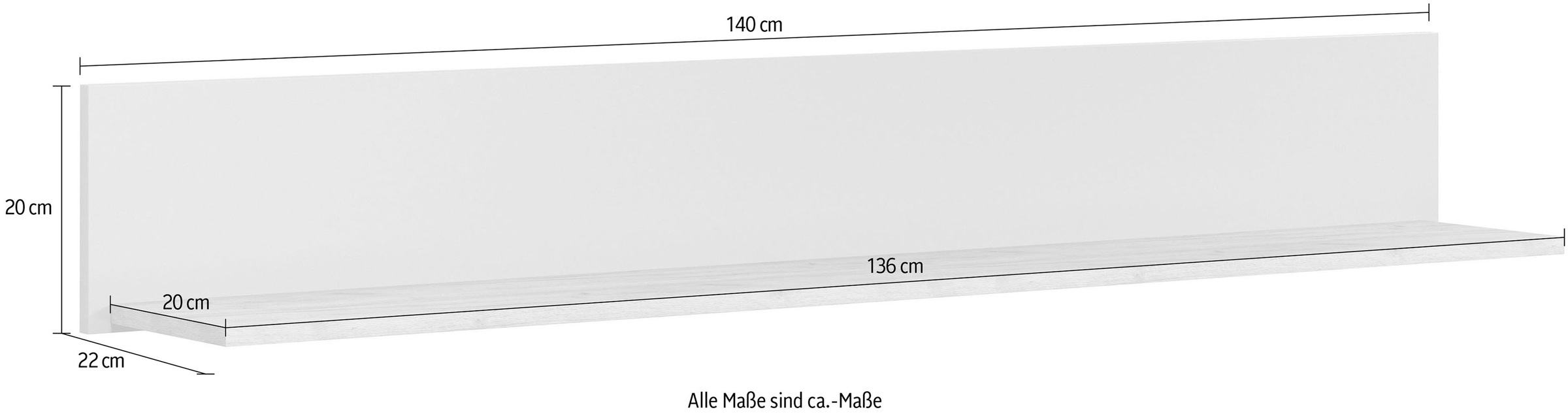 Places of Style Wandboard »San Pedro«, (1 St.), Wandregal, Bücherleiste mit den Maßen (B/T/H) 140/22/20 cm