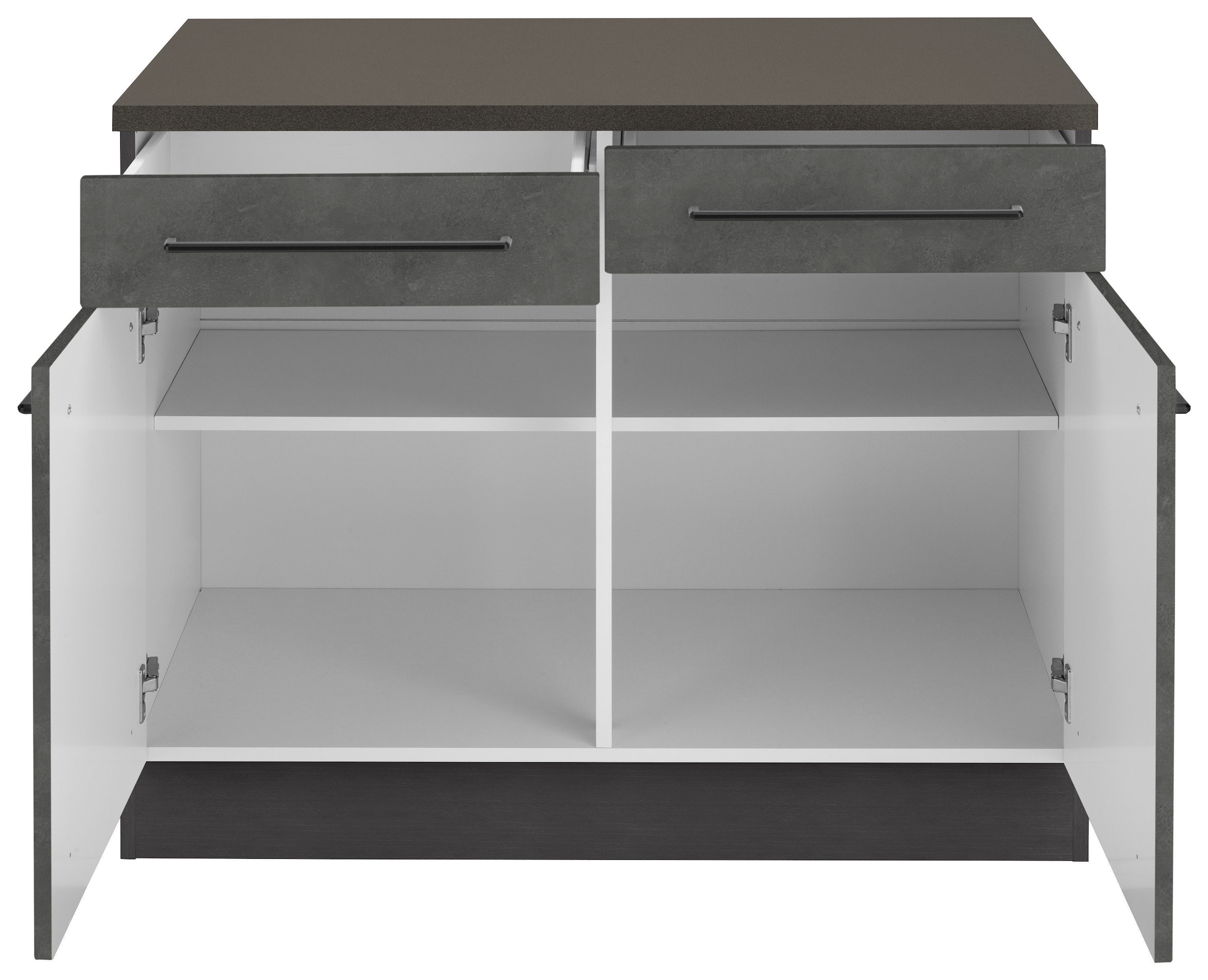 KOCHSTATION Unterschrank »KS-Tulsa«, 100 cm breit, 2 Schubkästen, 2 Türen, schwarzer Metallgriff, MDF Front