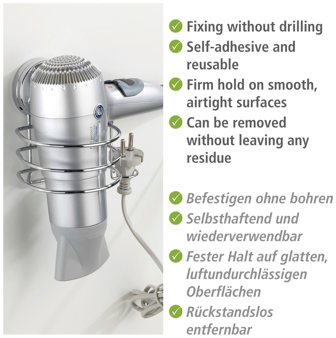 WENKO Haartrocknerhalter »Static-Loc® Plus Osimo«, Befestigen ohne Bohren