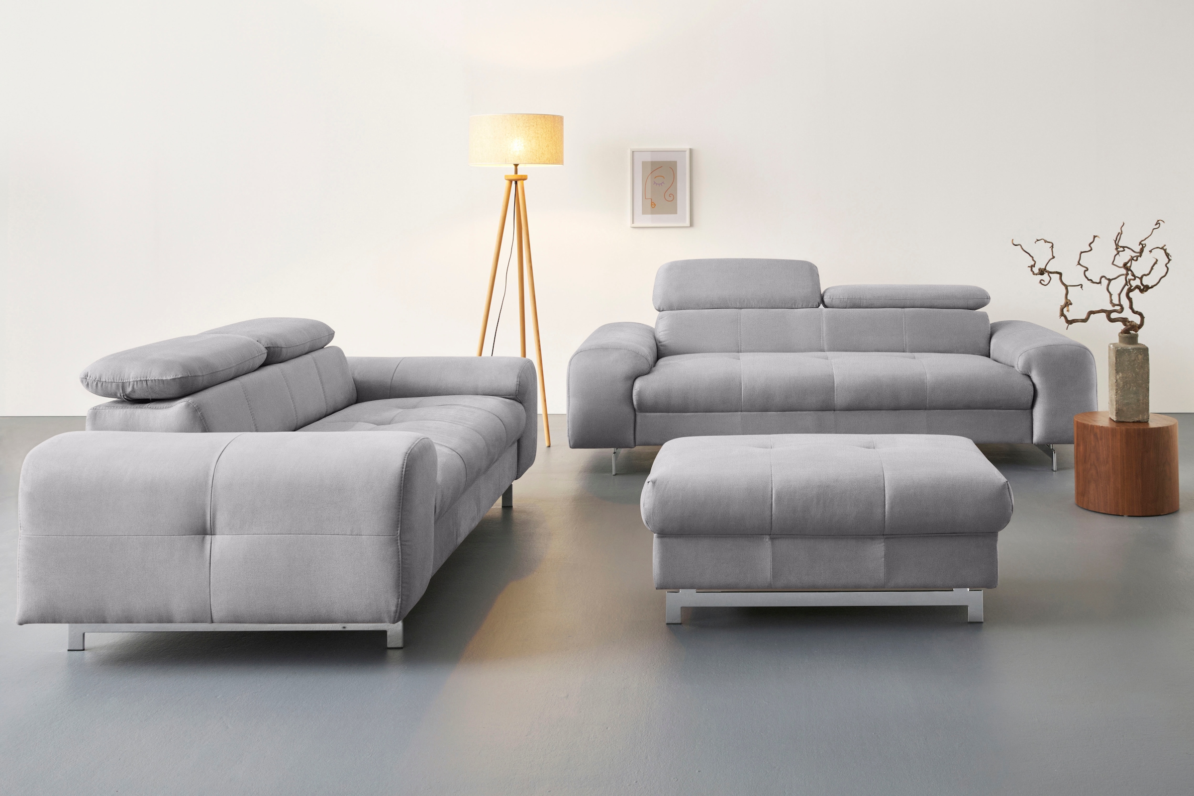 COTTA 3-Sitzer »Chef«, Big-Sofa mit Kopfteilverstellung, edle Metallkufen