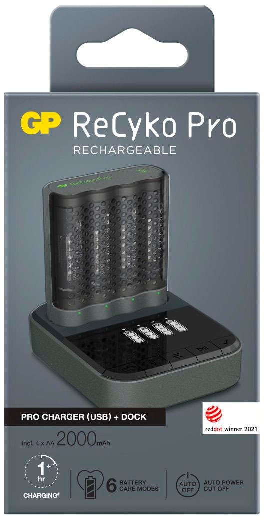 GP Batteries USB-Ladegerät »GP ReCyko P461«, mit 4 Steckplätzen für NiMH-Akkus, mit LCD Anzeige