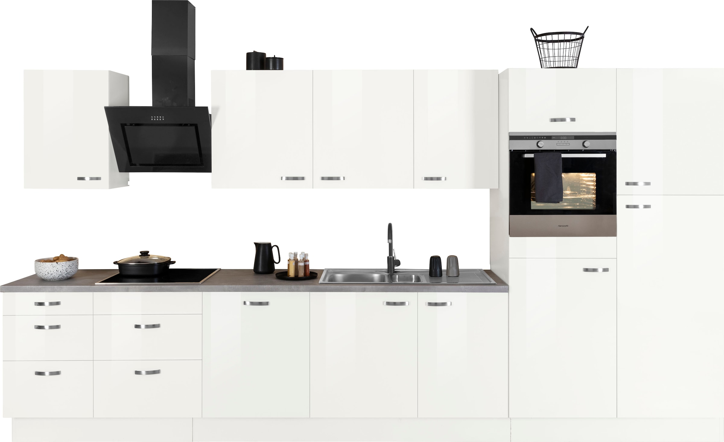 OPTIFIT Küchenzeile »Cara, Breite mit 400 cm,«, Induktions-Kochfeld, Rechnung auf kaufen Soft-Close-Funktion HANSEATIC-E-Geräten