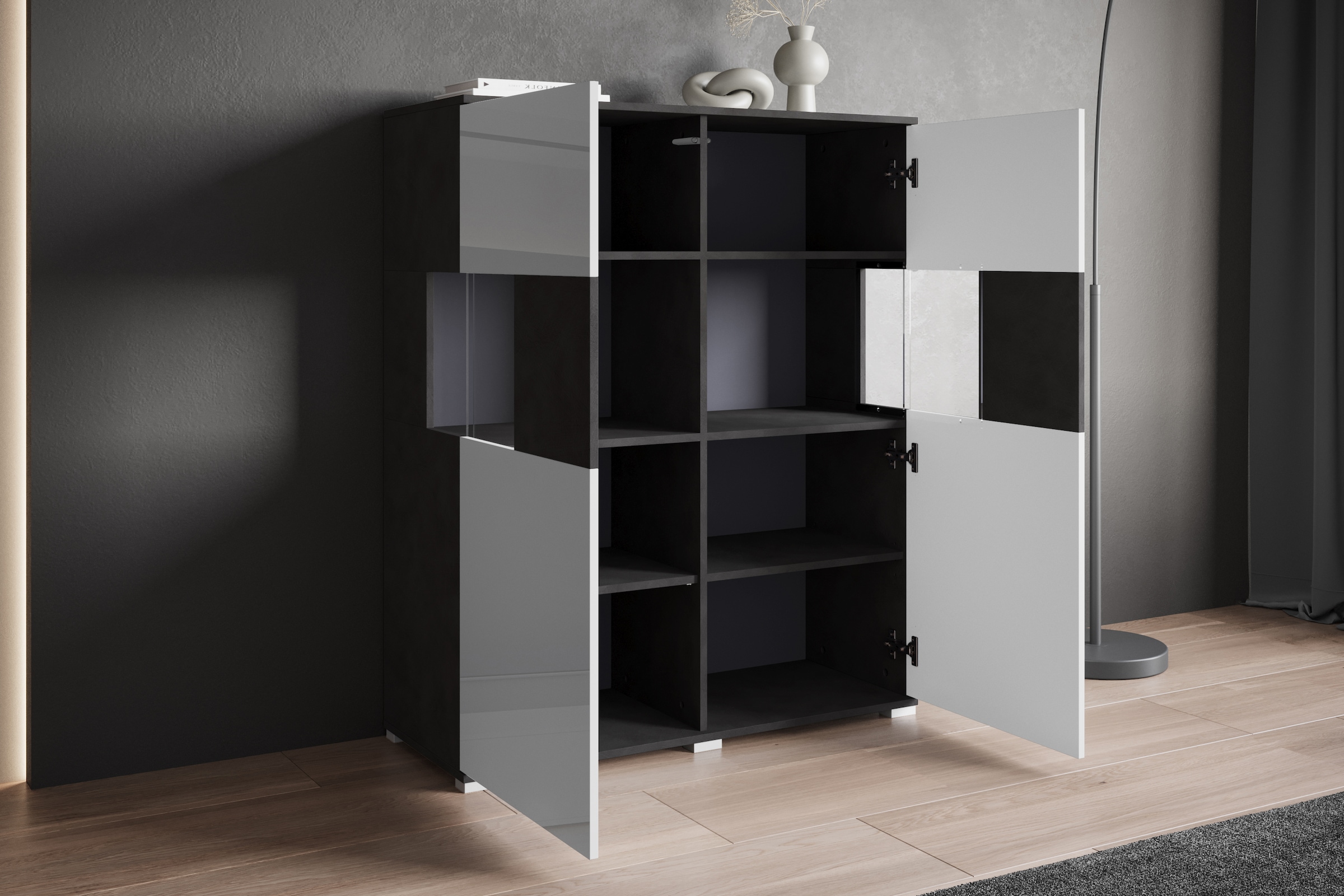 INOSIGN Highboard »Kenia«, (1 St.), Modernes Highboard mit Glastüren, Breite 100 cm