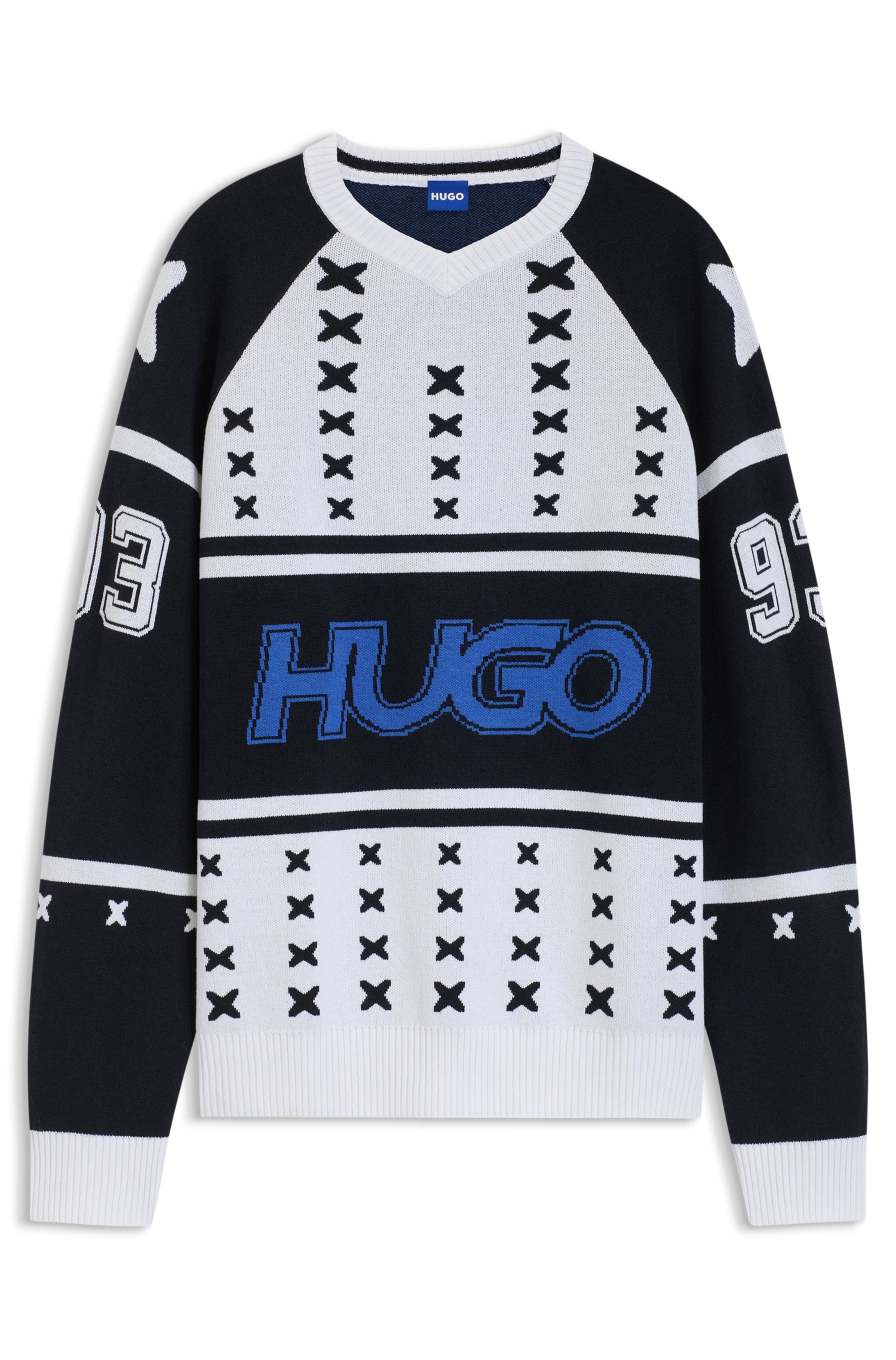HUGO Blue V-Ausschnitt-Pullover »Shalock«, mit aufwendiger Intarsie