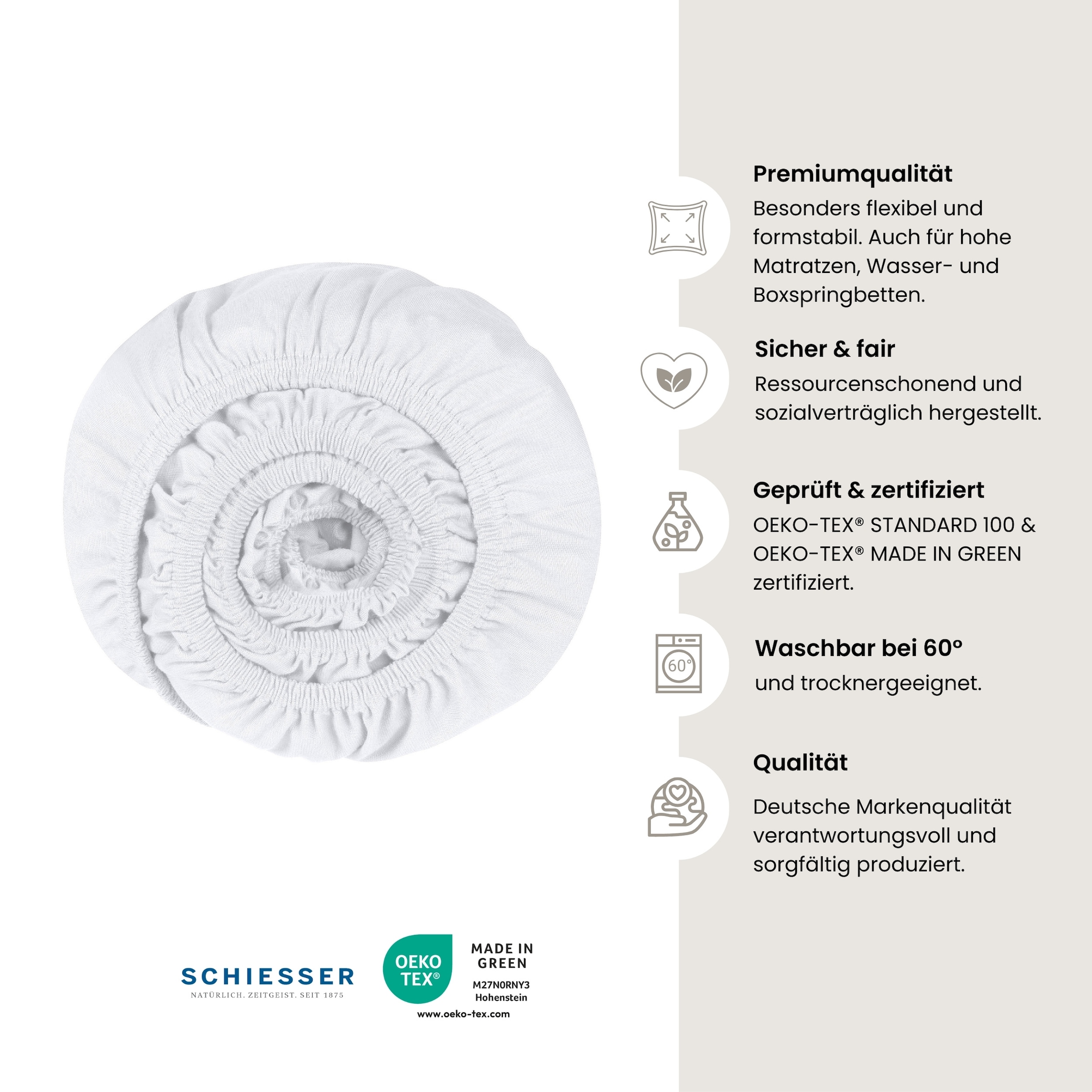 Schiesser Spannbettlaken »Flexi aus 95% Baumwolle und 5% Elastahan in Premium-Qualität«, für hohe Matratzen und Boxspringbetten geeignet, Made in Green