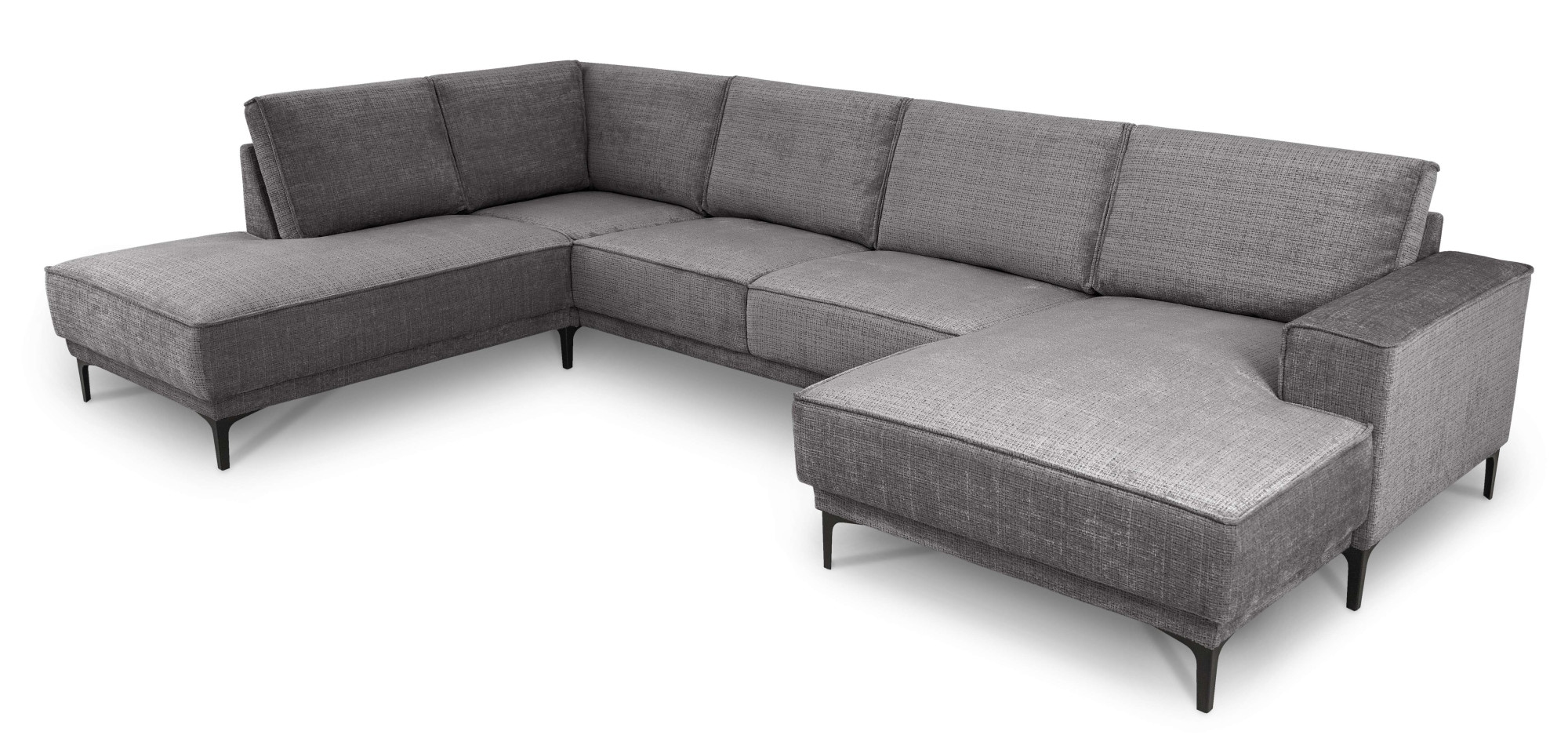Places of Style Wohnlandschaft »XXL Sofa Oland, Struktur, Flachgewebe, Luxus-Microfaser, Boucle«, U-Form, 345 cm, Wellenunterfederung, Skandi-Design, Metallfüße