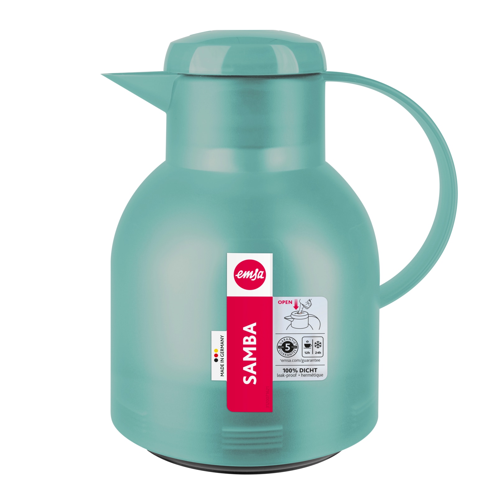 Emsa Isolierkanne »Samba«, 1 l, zeitloses Design, einfacher Knopfdruck, 24h kalt, 12h warm