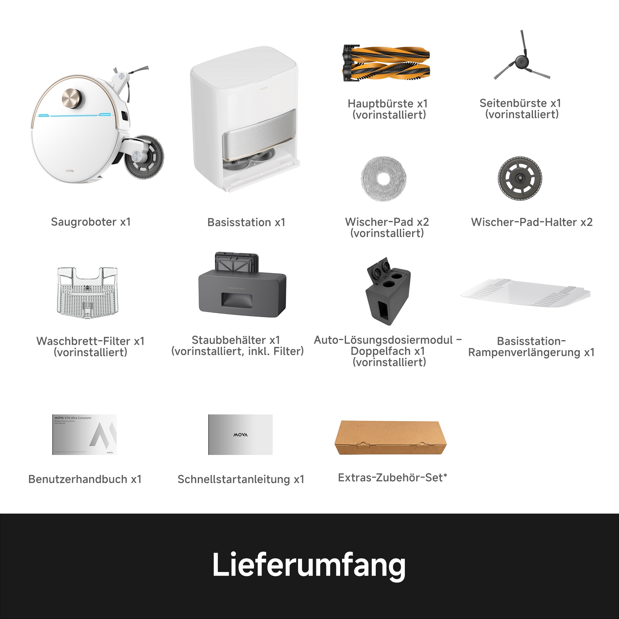 Mova Saugroboter »mit Wischfunktion  V70 Ultra Complete, 40.000 Pa Saugkraft« MaxiReachX-Doppelverlängerung, 15N Abwärtsdruck & 300 U/min Wischen