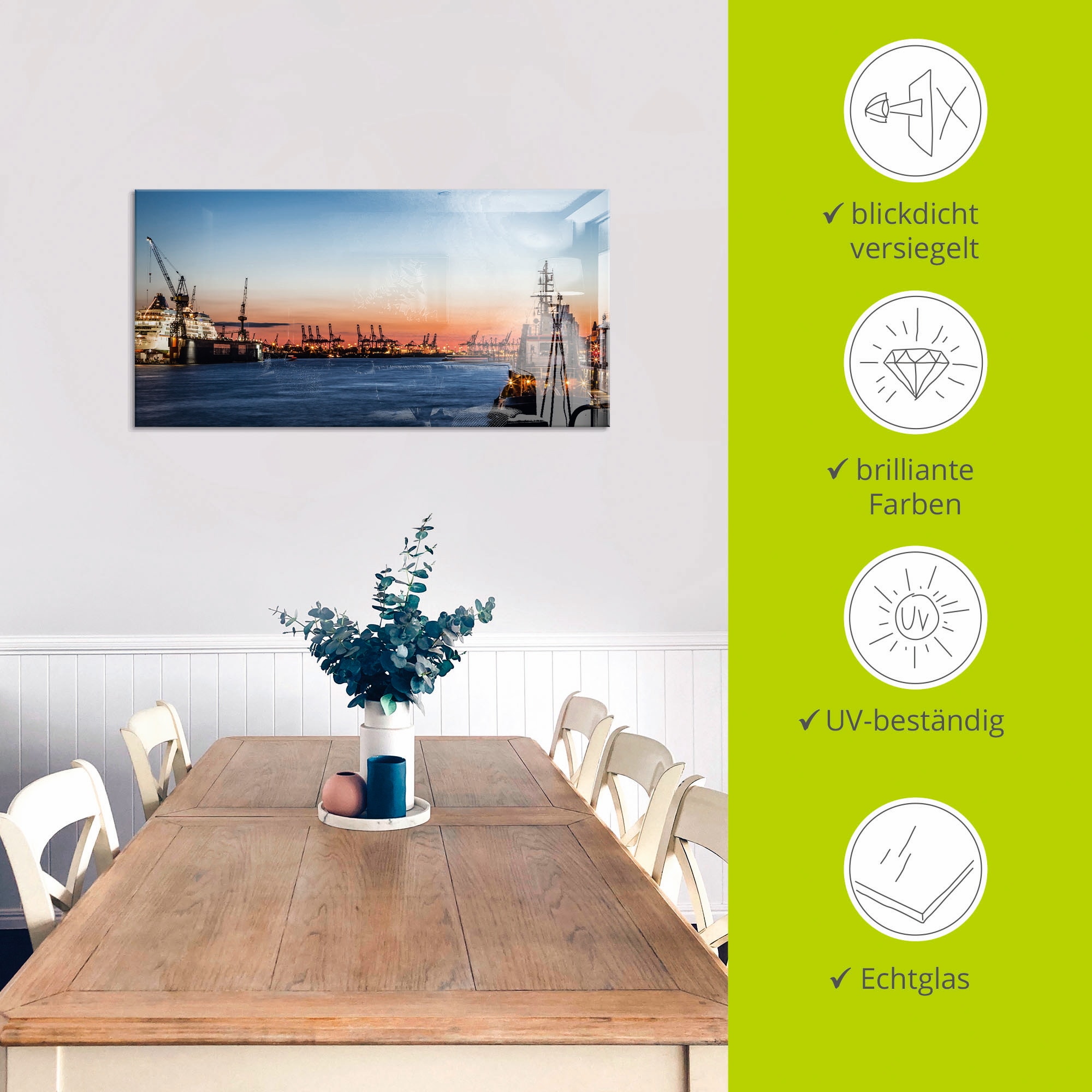 Artland Glasbild »Hamburger Hafen«, Deutschland, (1 St.), in verschiedenen Größen