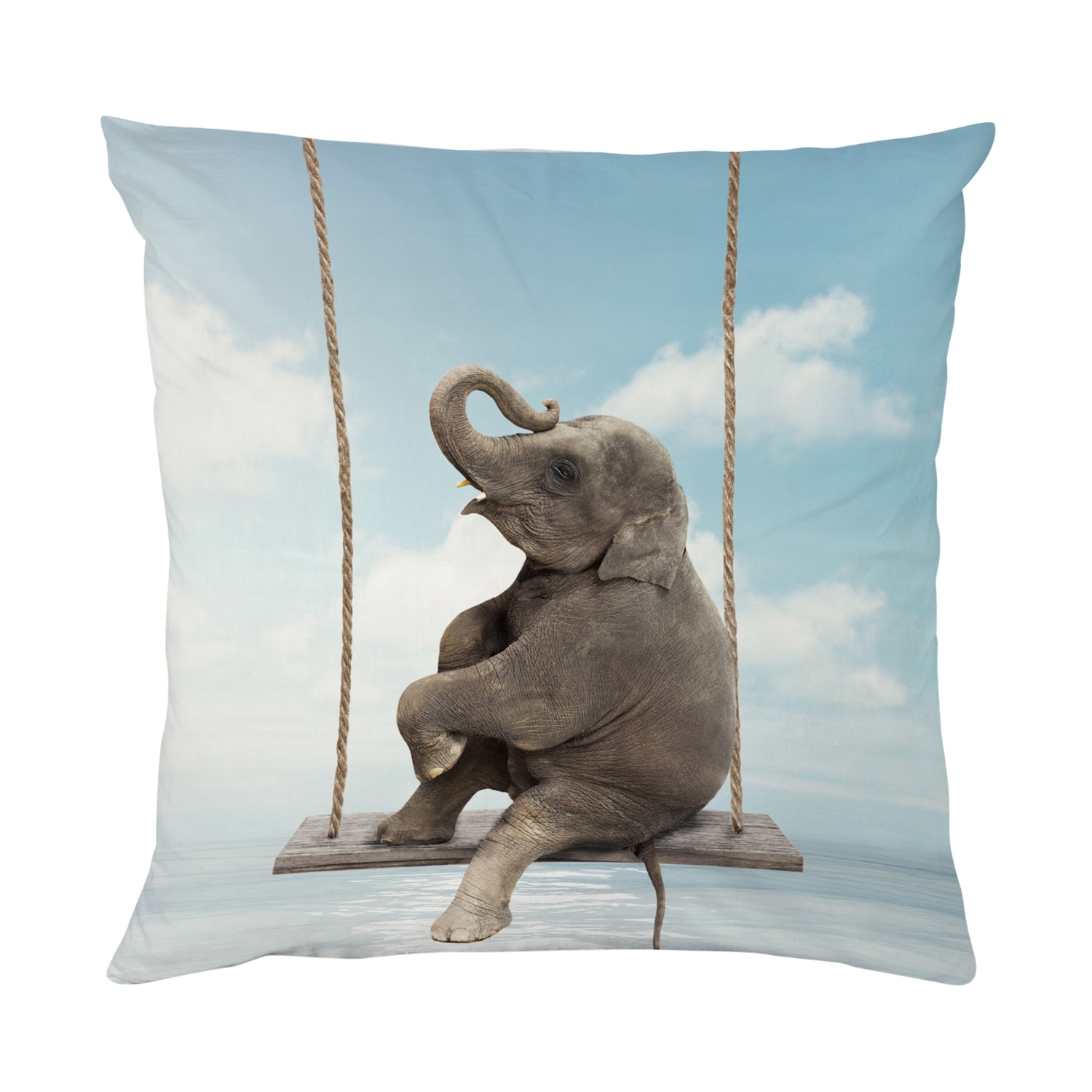 queence Dekokissen »Elefant auf Schaukel«, Kissenhülle mit HD Premium Druck, geruchsneutral, 40x40cm