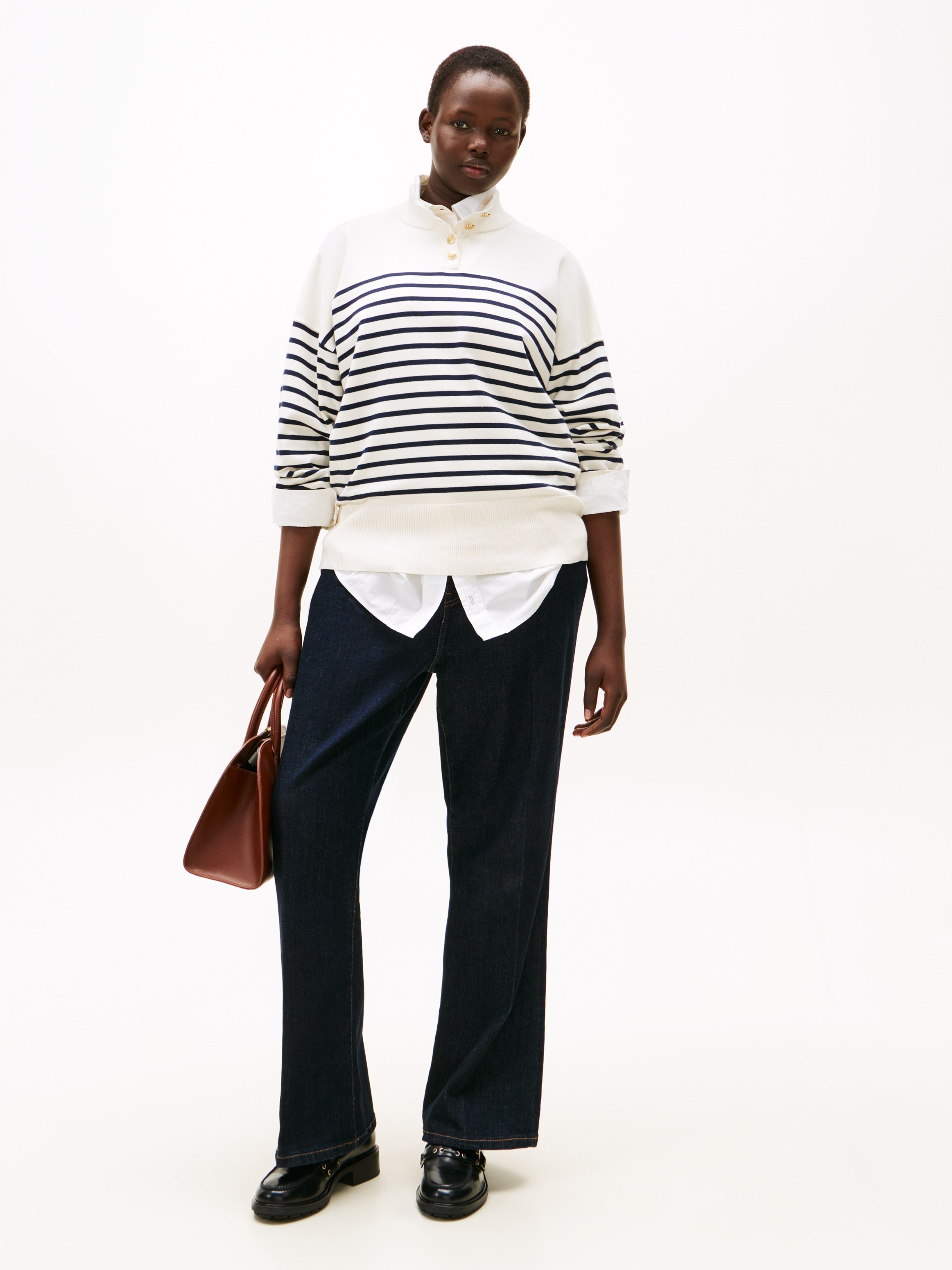 Tommy Hilfiger Curve Stehkragenpullover »CRV CO JERSEY GOLD BTN MK-NK SWT« in großen Größen, mit goldfarbenen Knöpfen