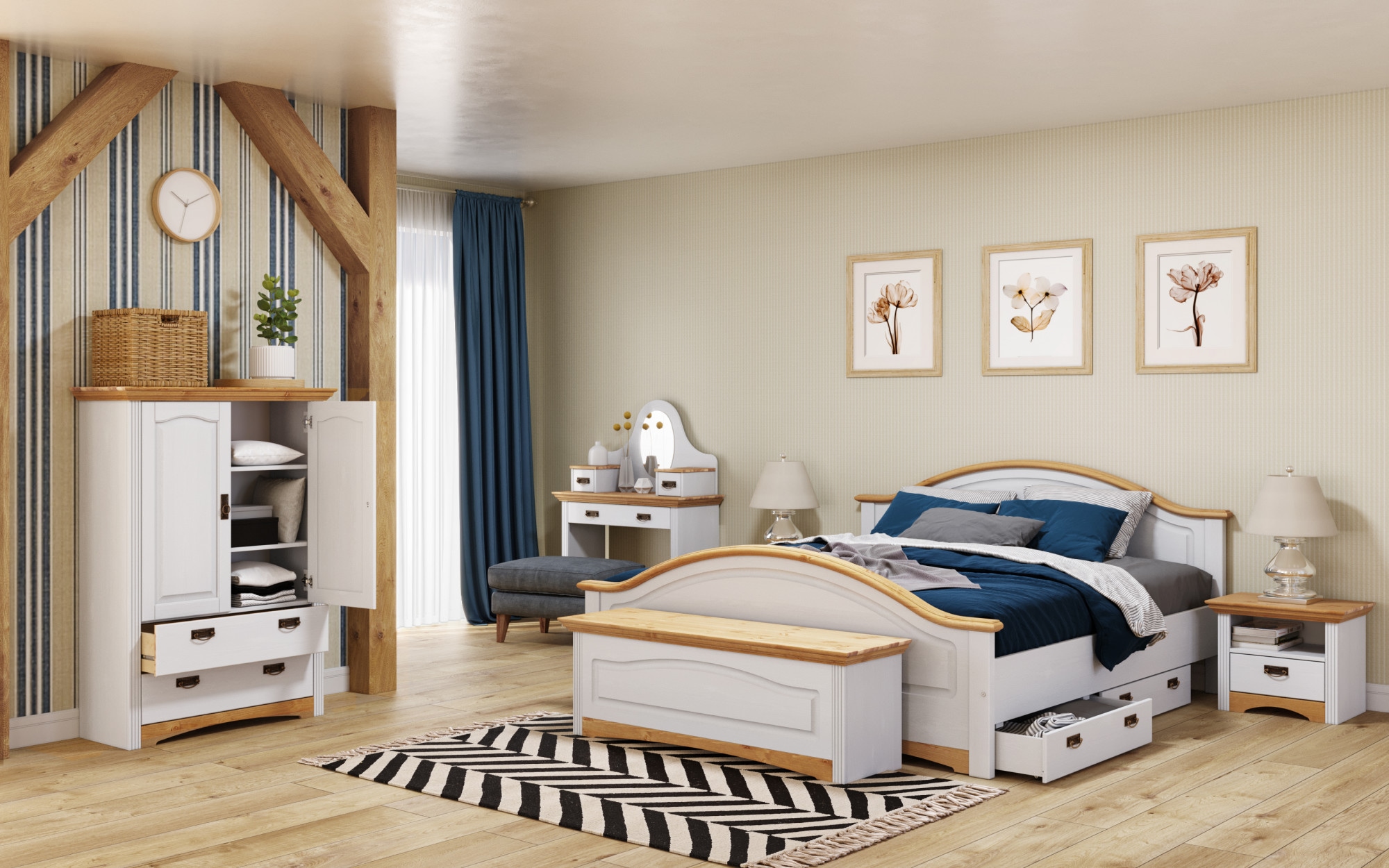 OTTO home Schminktisch »Konrad« aus massiver Kiefer, mit Spiegel und viel S günstig online kaufen