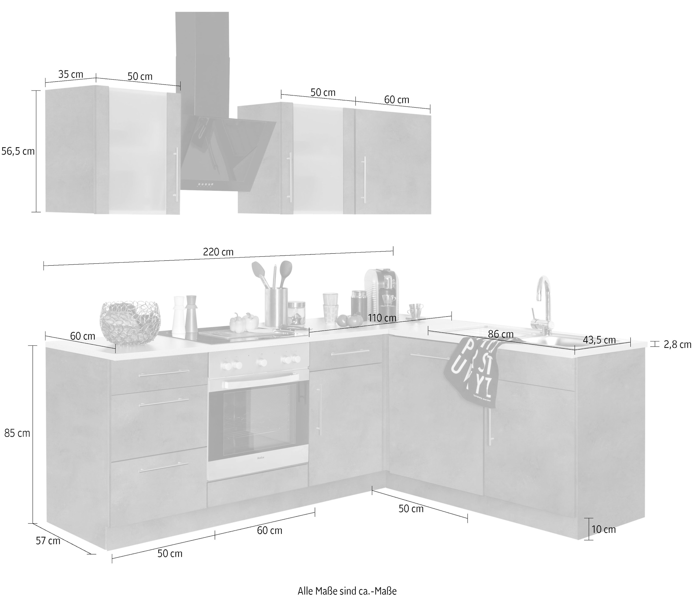 wiho Küchen Winkelküche »Cali«, ohne E-Geräte, Stellbreite 220 x 170 cm  jetzt im %Sale