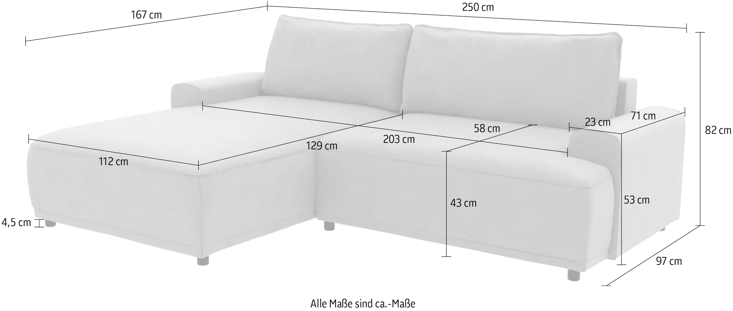 TRENDMANUFAKTUR Ecksofa »Fordon, Schlafsofa mit Bettkasten, Couch in L-Form, Breite 250 cm«, in Struktur fein LEO, haustierfreundlich, schlamm, Recamiere links