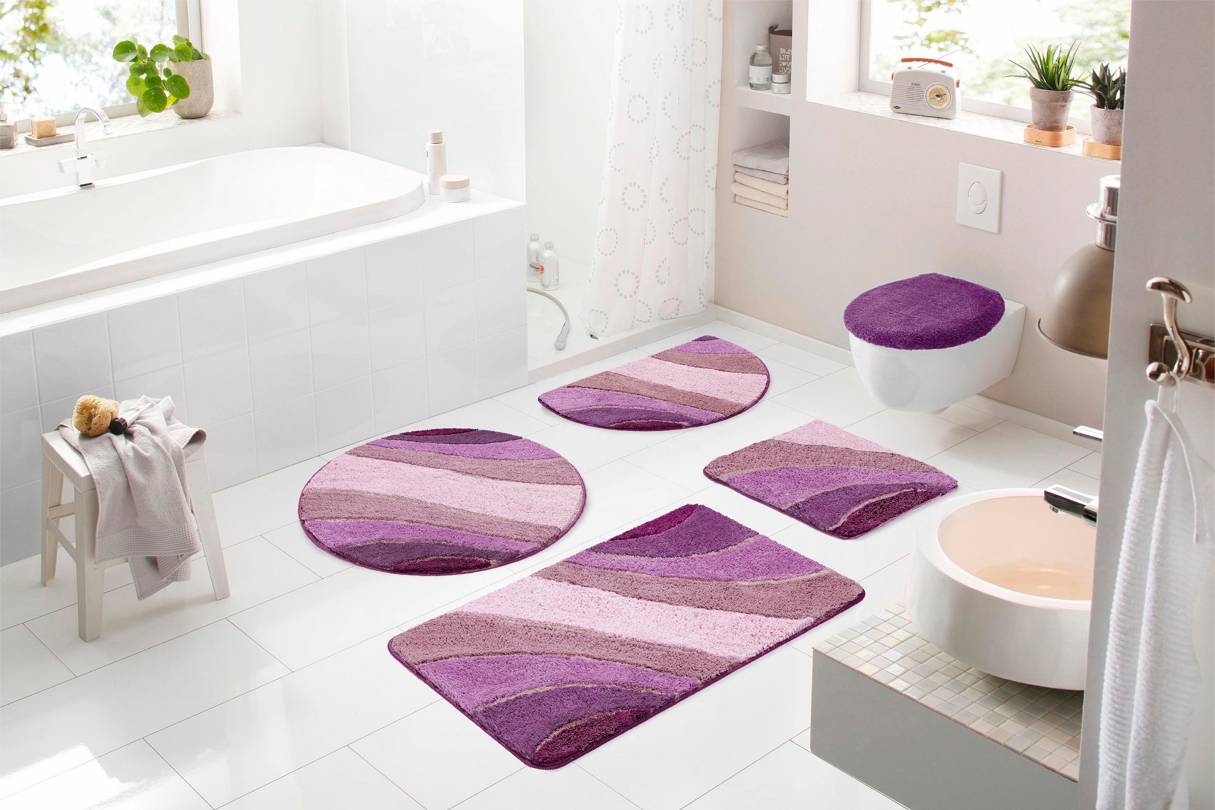 my home Badematte »Josie, Badvorleger, Badezimmer Teppich«, rutschhemmend beschichtet, fußbodenheizungsgeeignet-schnell trocknend-strapazierfähig, Badteppich, Badematten, rechteckig, rund & als 3-tlg. Set erhältlich