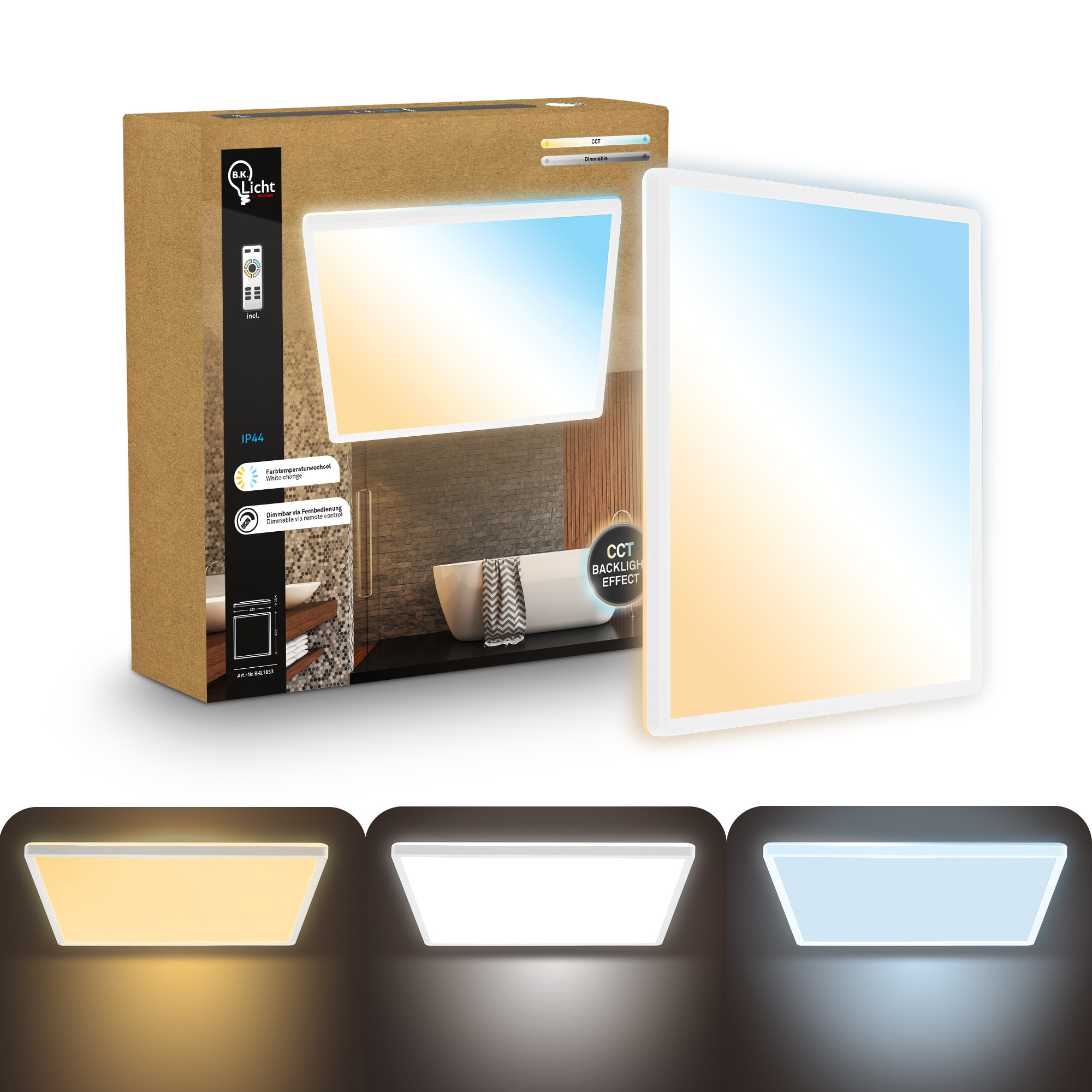 B.K.Licht LED Panel »SHALLOW« LED-Board 1 Stk. warmweiß - kaltweiß 42x42x3 cm, Badlampe, Badezimmer, Küche, Wohnzimmer
