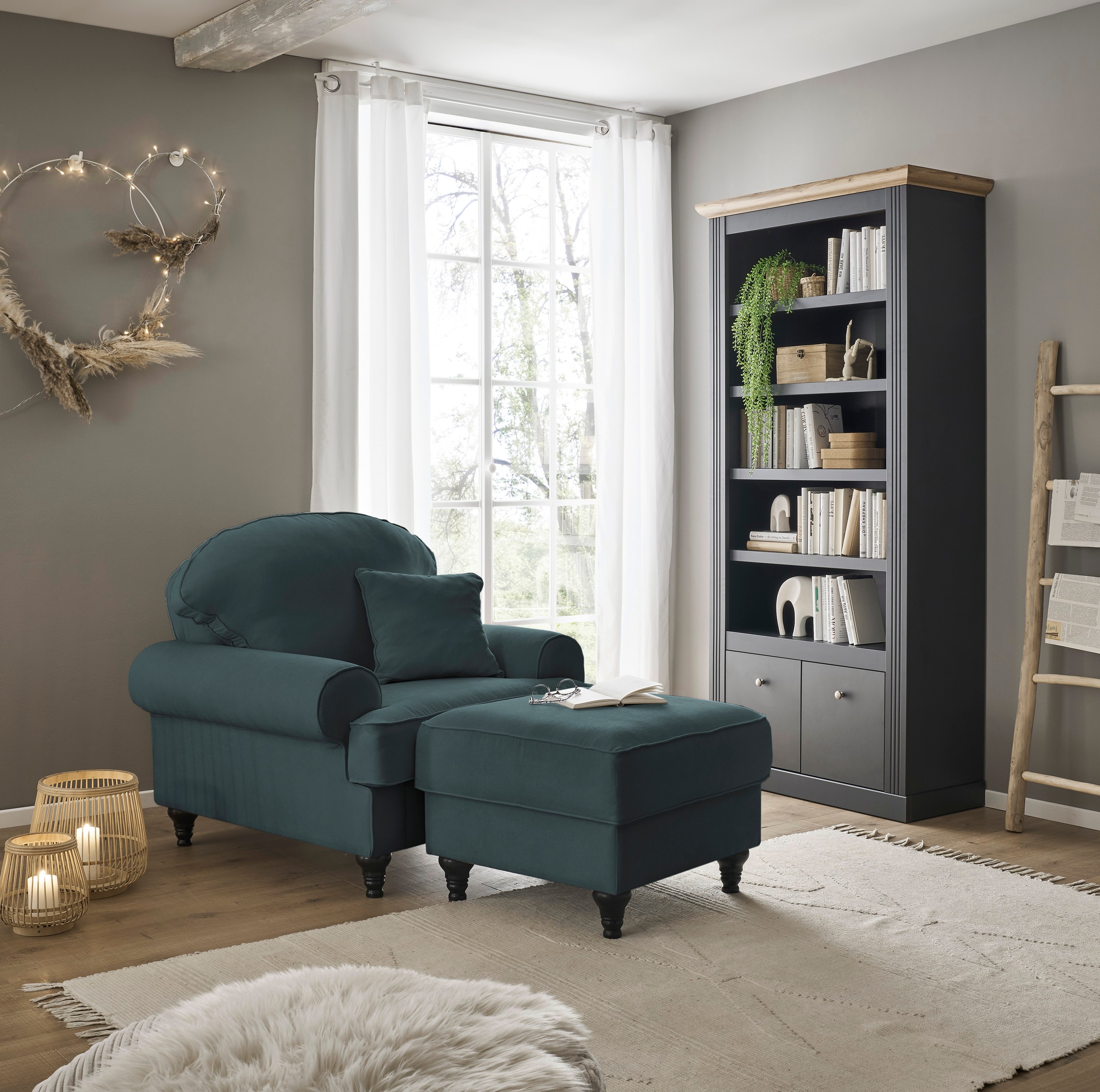 Home affaire Sessel »WESTMINSTER«, (Set, 2 St., 1Sessel, 1 Hocker), mit Federkern-Polsterung