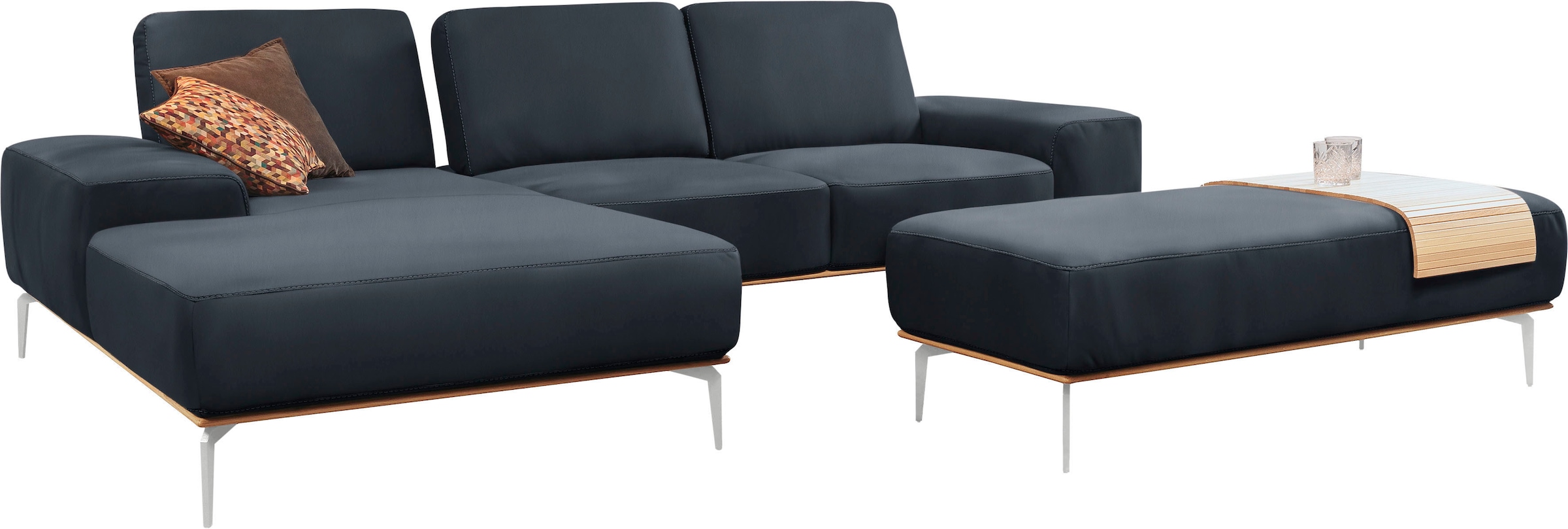 W.SCHILLIG Polsterhocker »run«, mit elegantem Holzsockel, Füße in Chrom glänzend, Breite 150 cm