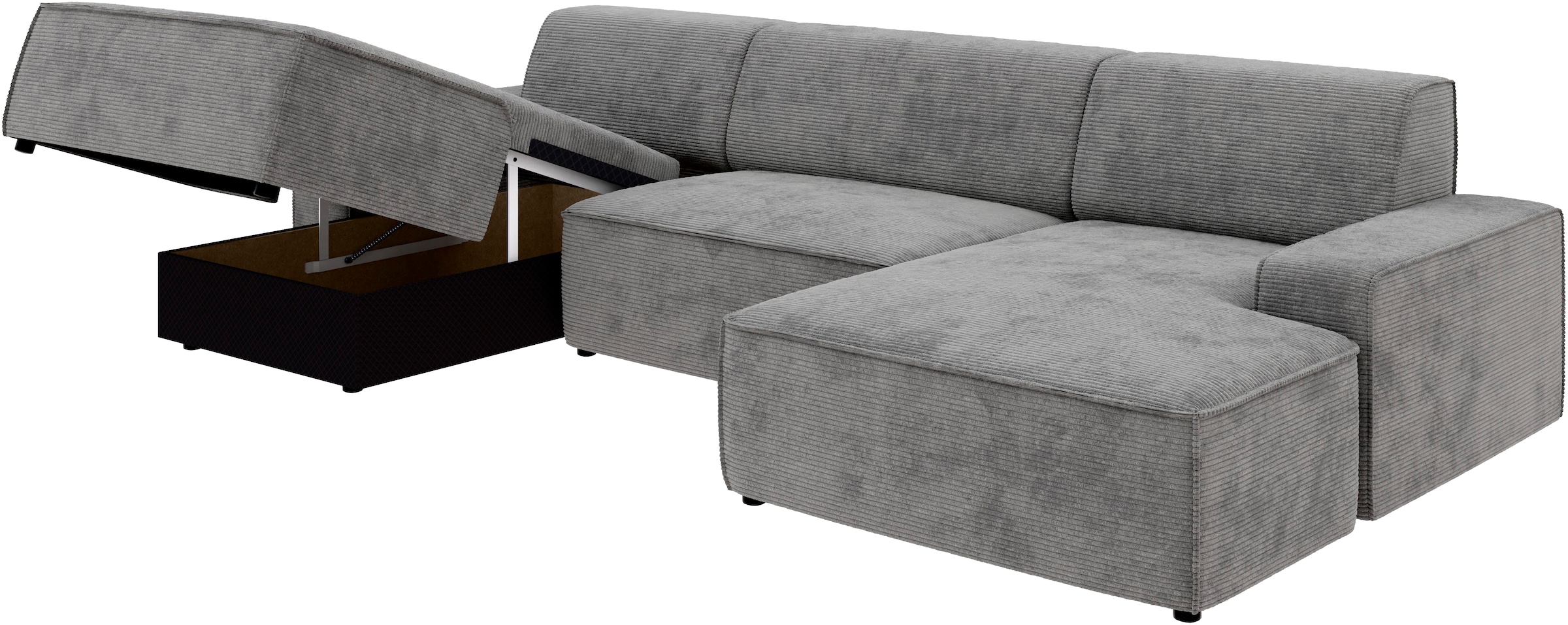TRENDMANUFAKTUR Wohnlandschaft »Graz, wahlweise mit Sitzvorschub und Bettkasten, U-Form, Breite 329 cm«, in Cord-, haustierfreundlichem LEO Struktur- oder LUMOS-3D-Bezug