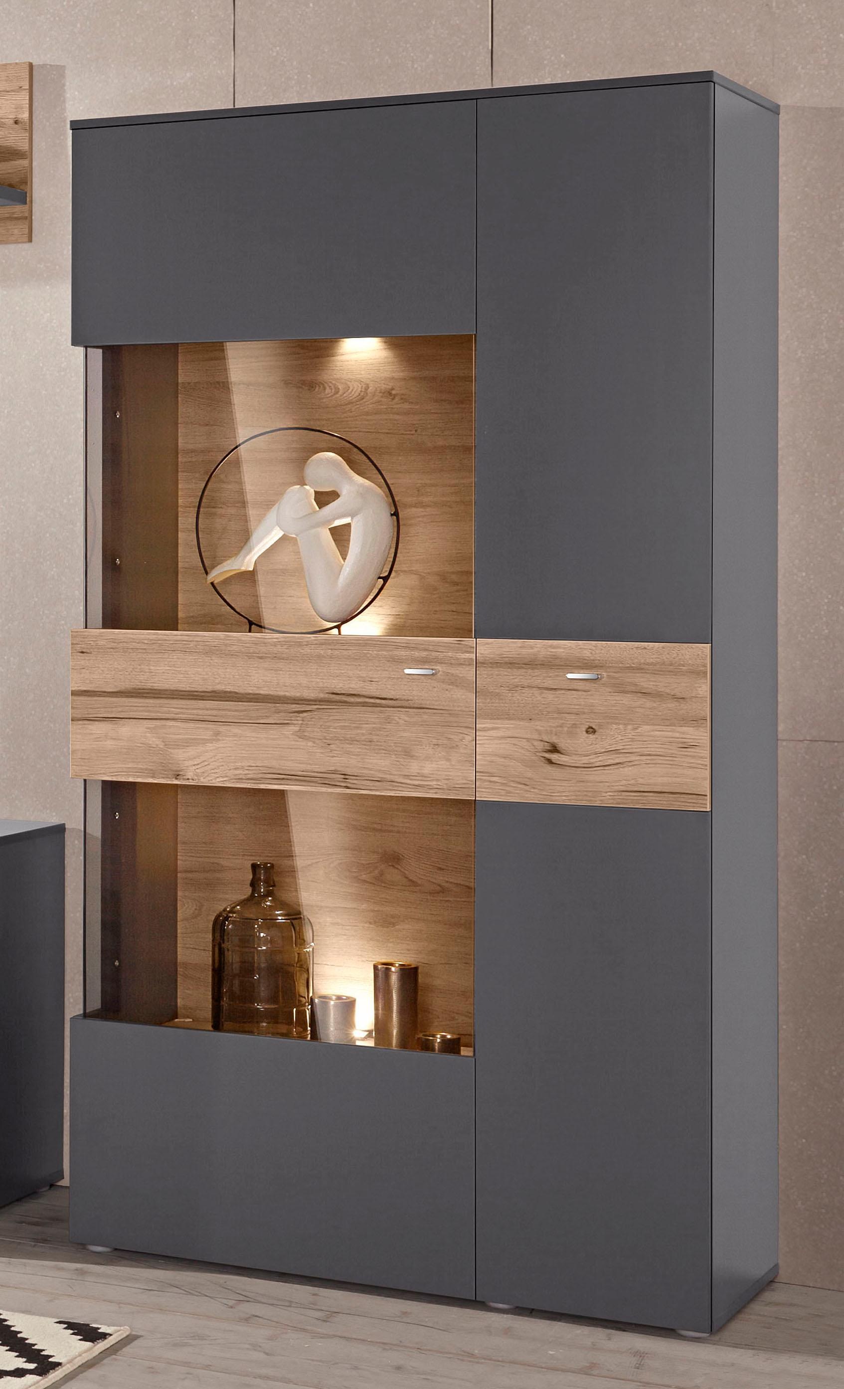 FORTE Vitrine »Como« Highboard, LED Beleuchtung Einlegeböden, Glastüre, Sof günstig online kaufen