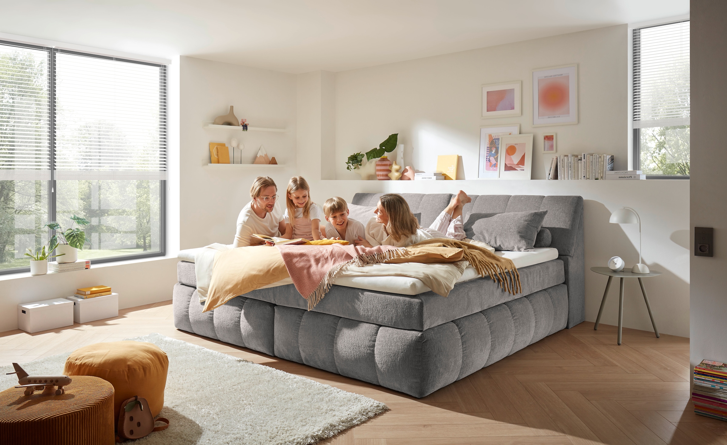 ED EXCITING DESIGN Boxspringbett »Elkford, Familienbett in der Größe 240x200cm« inkl. Stauraum im Kopfteil