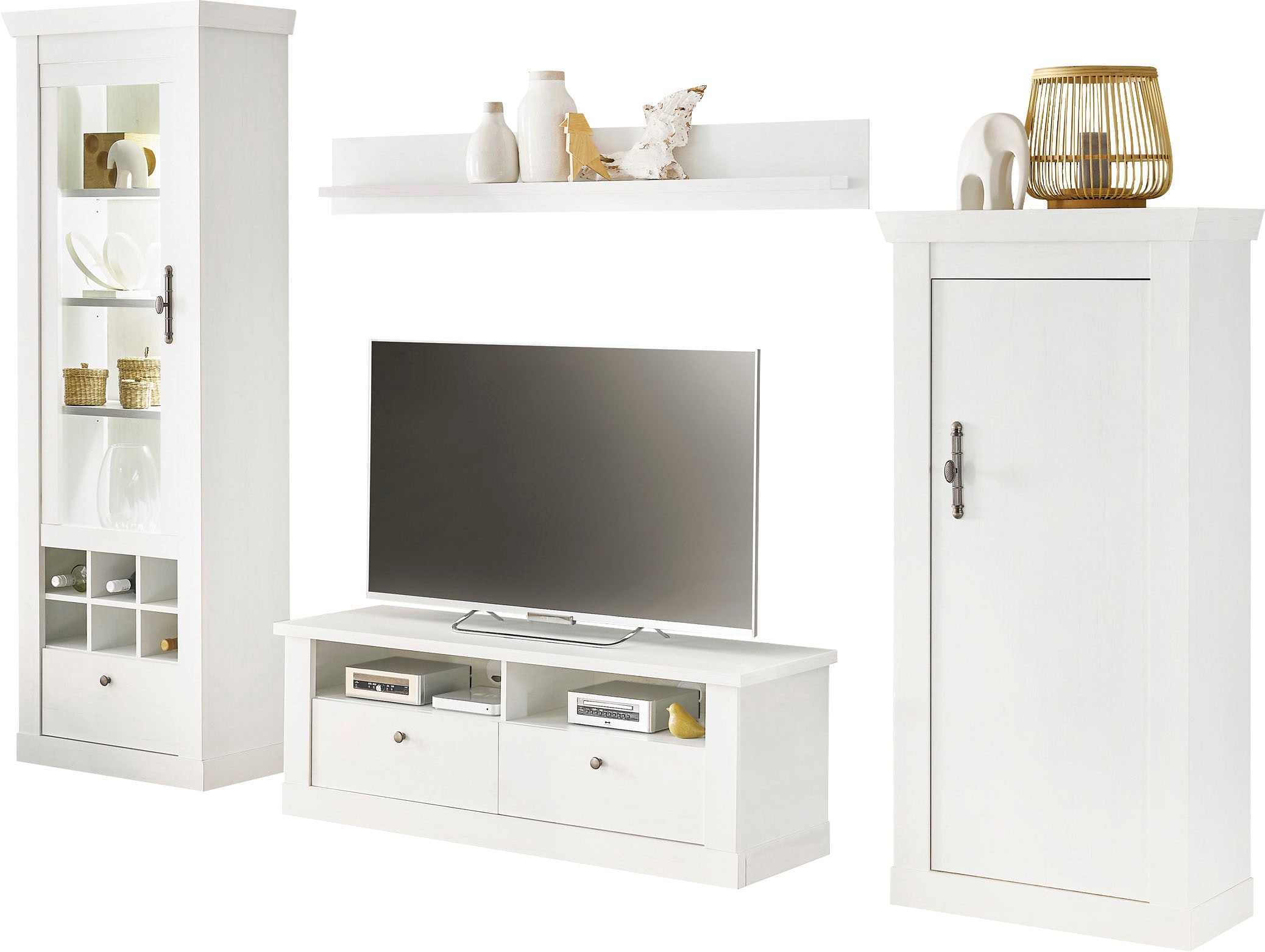 Home affaire Wohnwand »RAVENNA«, (4 St.), im romantischen Landhausstil, Griffe aus Metall, Softclose-Funktion