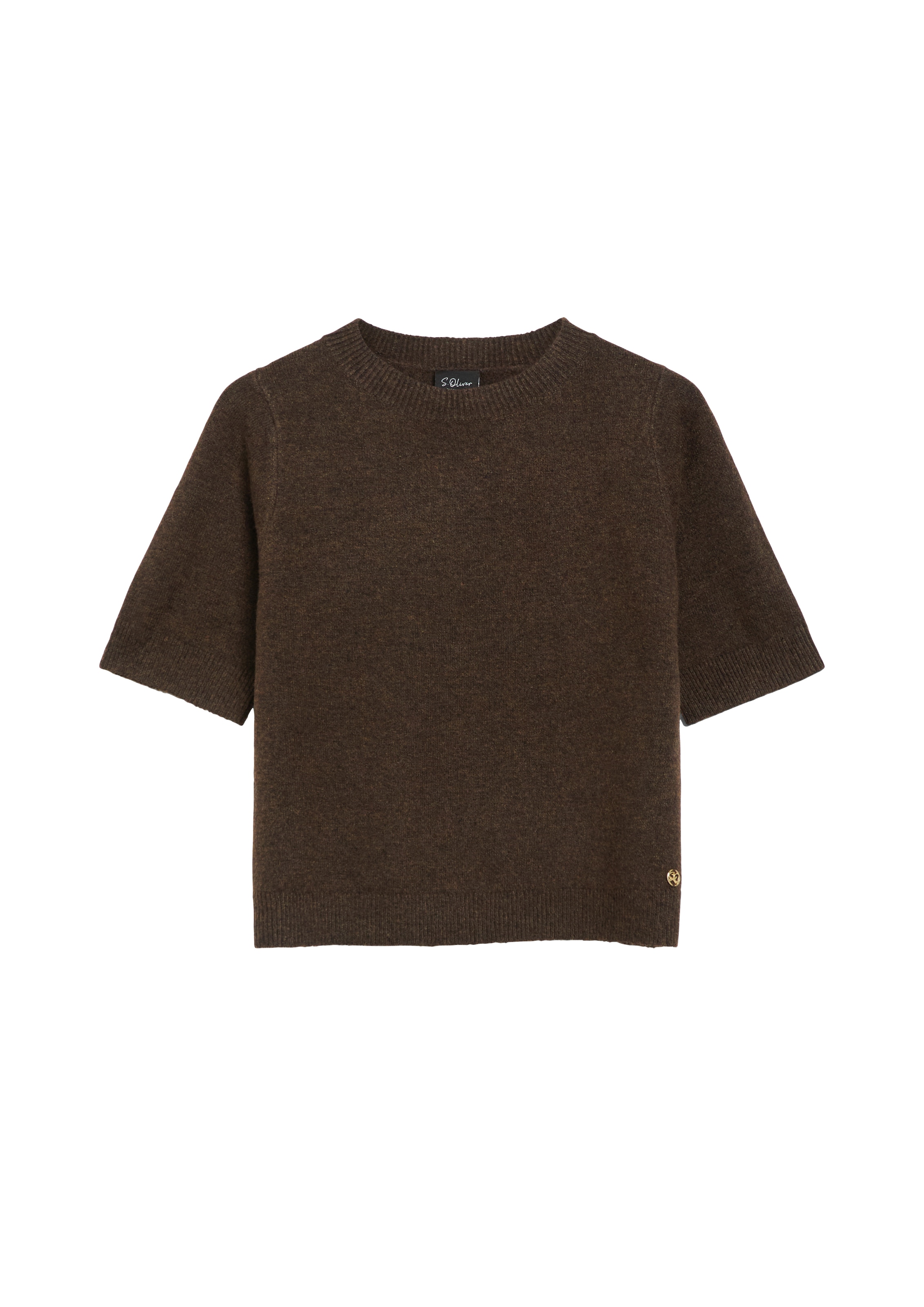 s.Oliver BLACK LABEL Strickpullover melierte Optik, Materialmix mit Wolle, Rundhalsausschnitt