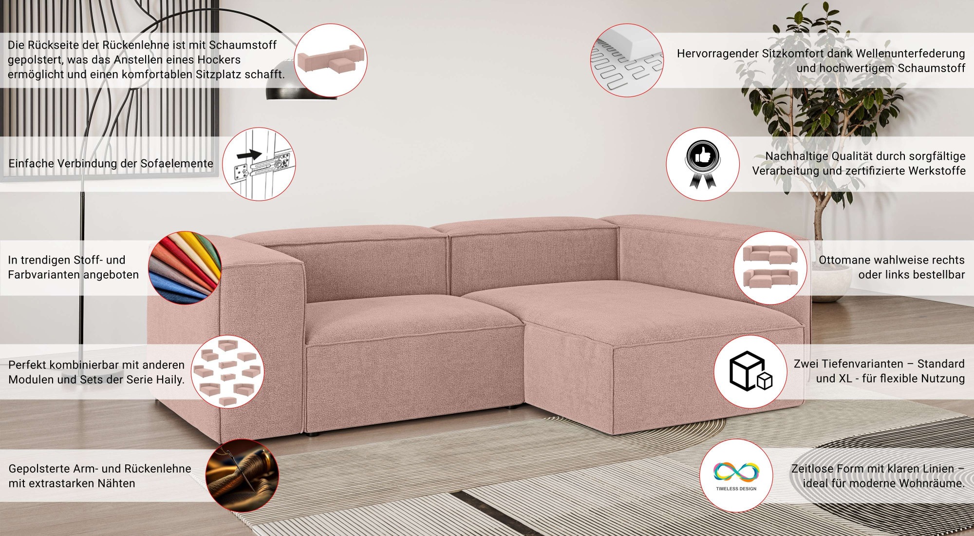 INOSIGN Ecksofa »HAILY L-Form links/rechts, Modularsofa, Maße B/T/H: 260/160/72 cm«, als Modul oder separat verwendbar, für individuelle Zusammenstellung