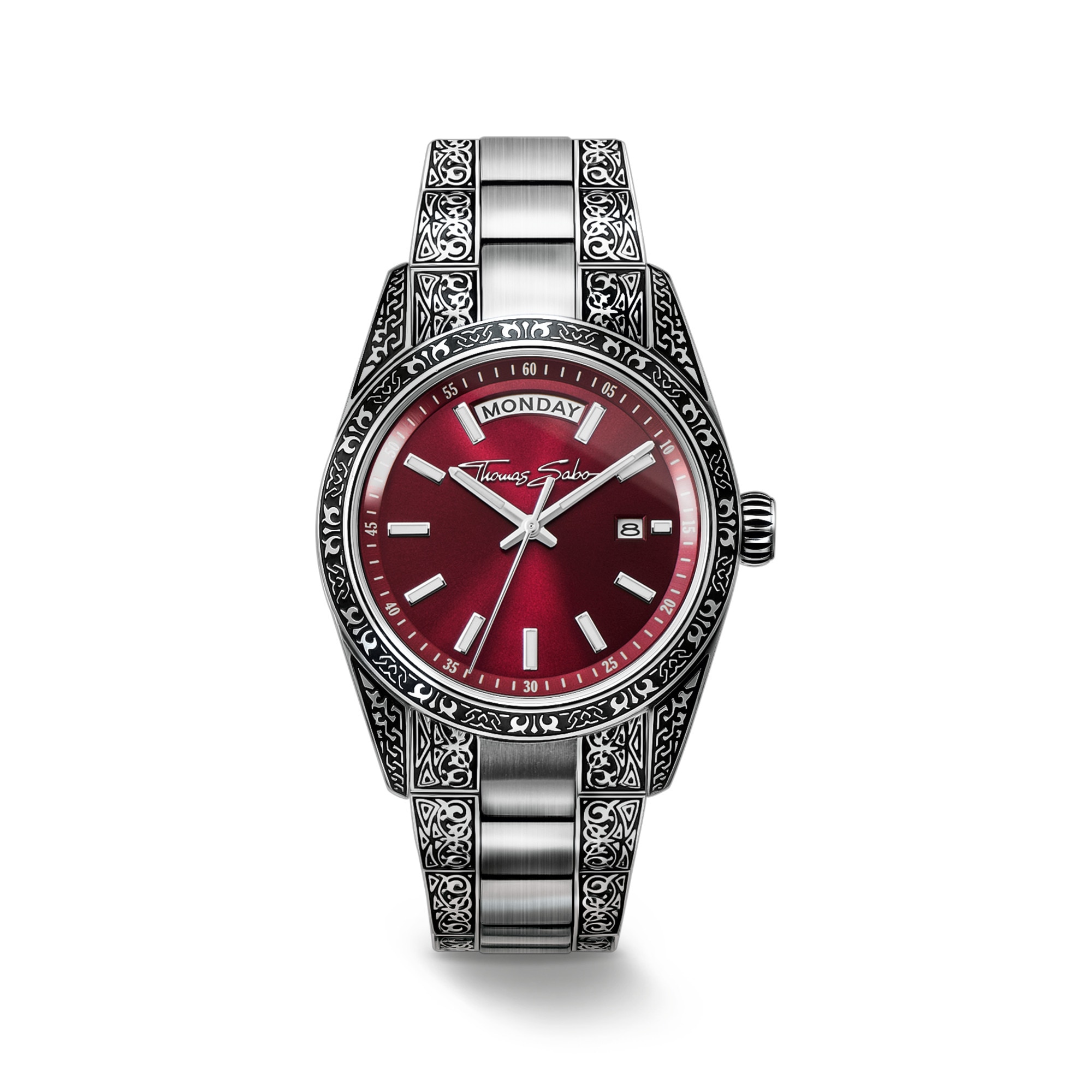 THOMAS SABO Quarzuhr »REBEL AT HEART REVIVE 36 mm« Armbanduhr, Damenuhr, Herrenuhr, Edelstahlarmband, analog, Tag
