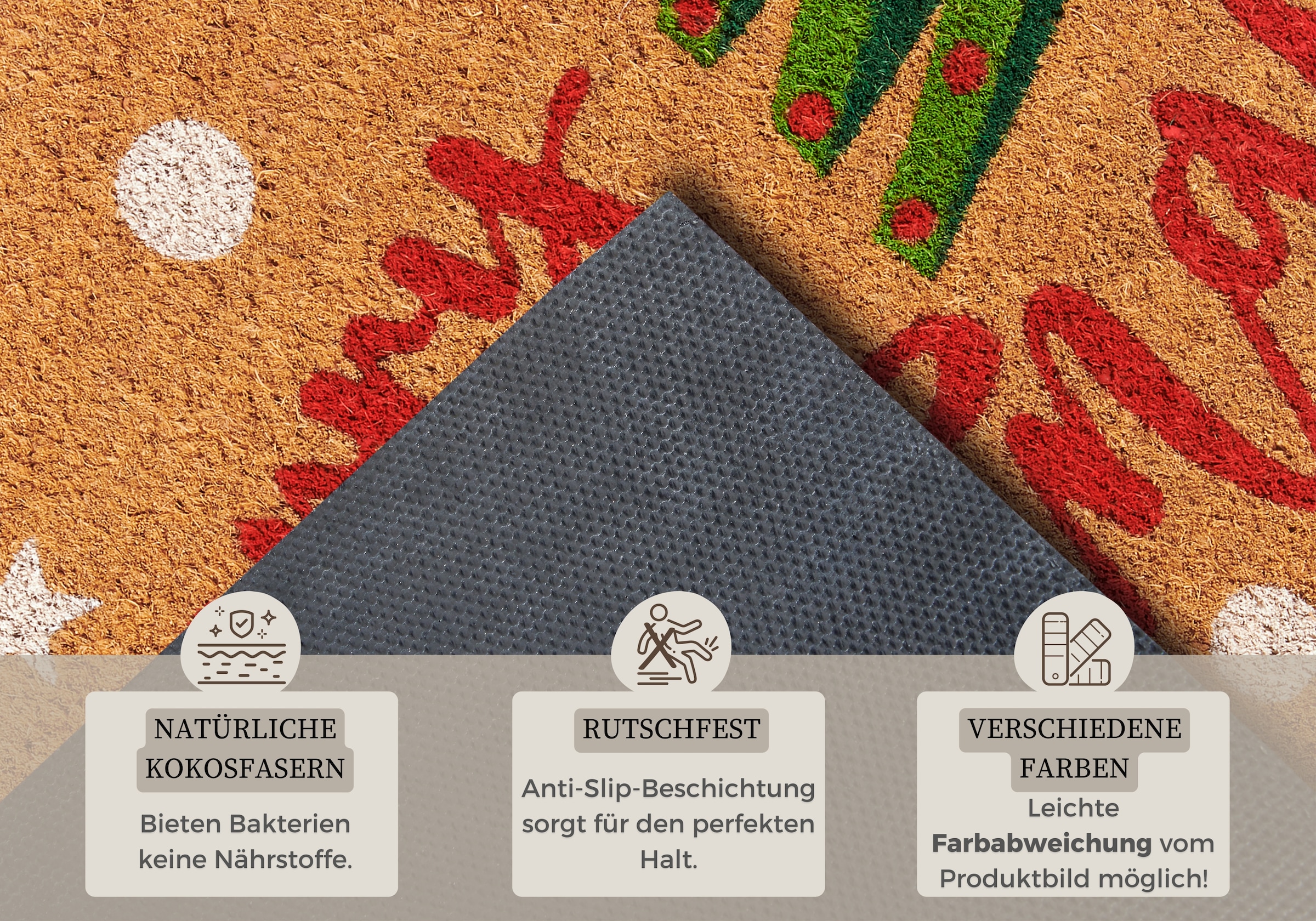 HANSE Home Fußmatte »Kokos Merry Christmas Tree, Türmatte«, rechteckig, 15 mm Höhe, Schmutzfangmatte, Rutschfest, Outdoor, Weihnachten, Kokosmatte, Flur