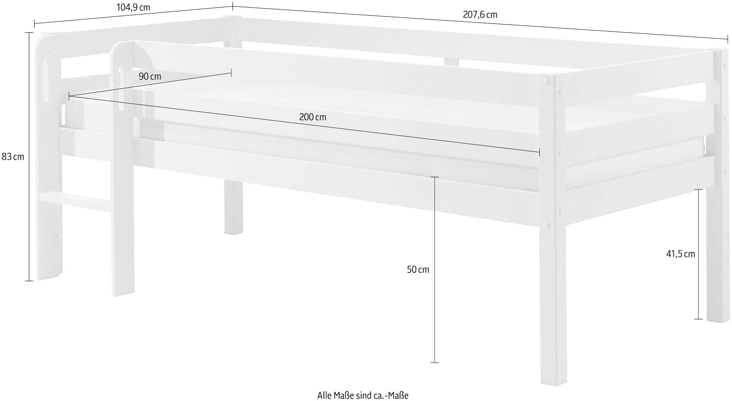 Vipack Spielbett »Vipack Pino«, Niedriges Spielbett mit LF 90 x 200 cm, Ausf. weiß oder grau lackiert