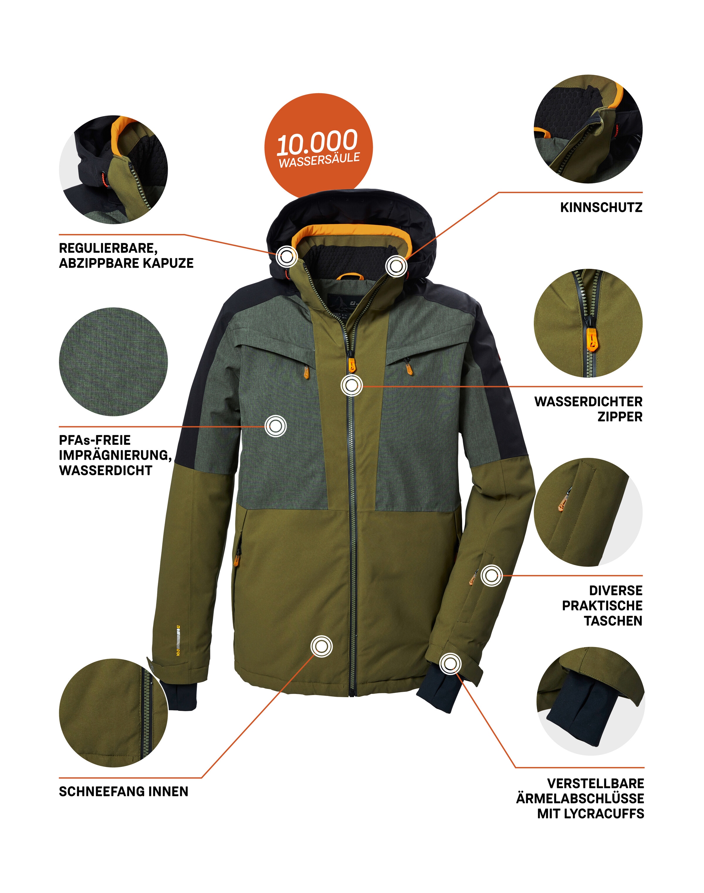 Killtec Skijacke »KSW 407 MN SKI JCKT«, Wasserdichte Skijacke mit Colourblock, atmungsaktiv, viele Taschen