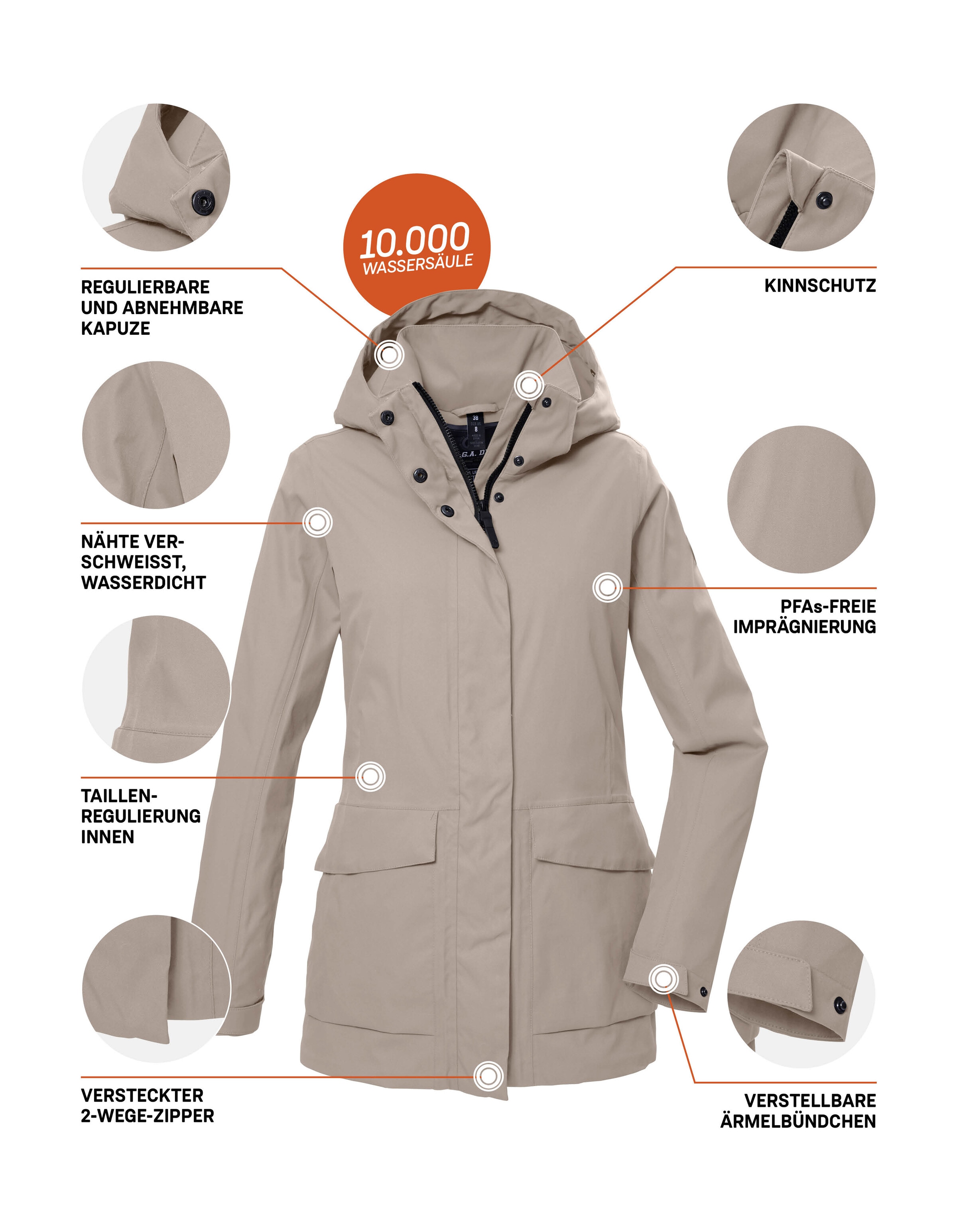 G.I.G.A. DX by killtec Funktionsjacke »GS 54 WMN JCKT«, Wasserdicht, atmungsaktiv, recycelte Materialien, abnehmbare Kapuze