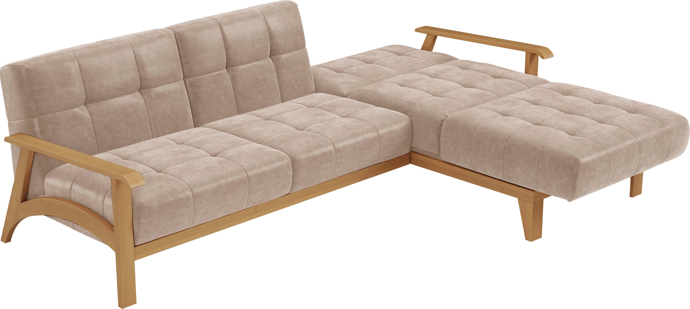 sit&more Ecksofa »Billund L-Form«, Armlehnen aus eichefarbigem Buchenholz, verschiedene Bezüge und Farben