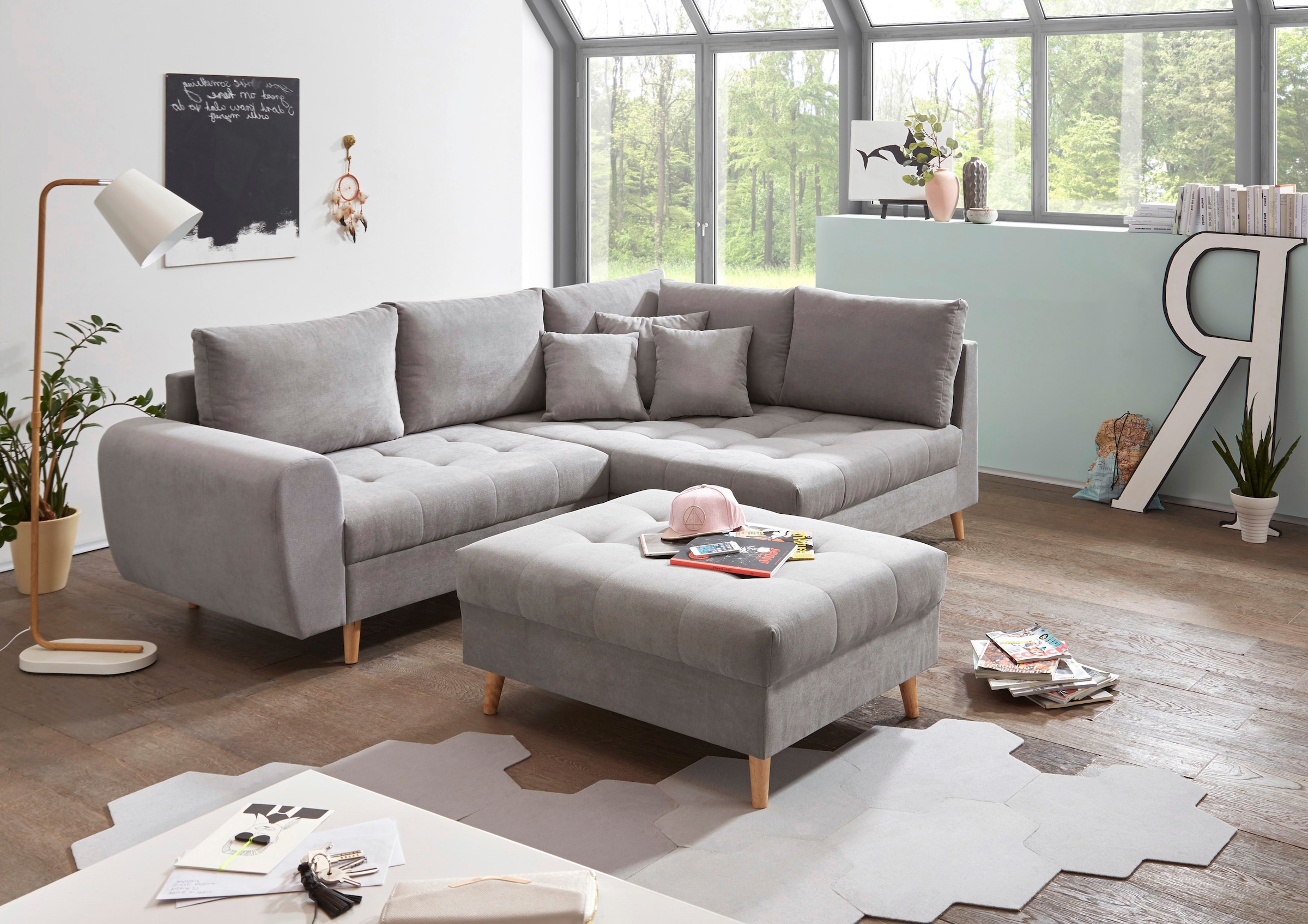 ED EXCITING DESIGN Ecksofa »Alice L-Form« mit Hocker & 3 Zierkissen günstig online kaufen