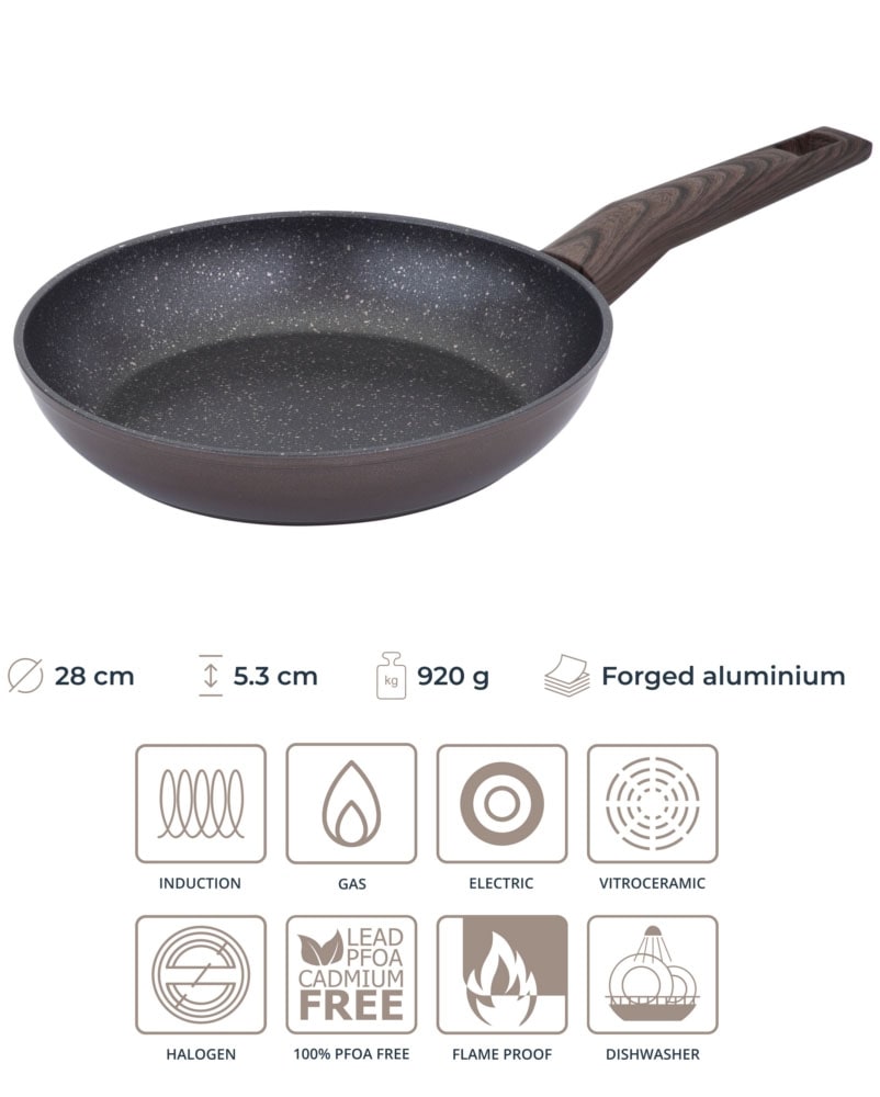 RESTO Kitchenware Bratpfanne »Carina, Universalpfanne mit holzähnlichem Soft-Touch-Griff«, Aluminium, (1 tlg.), mit Marmor-Antihaftbeschichtung, 4-lagig, für alle Herdarten geeignet