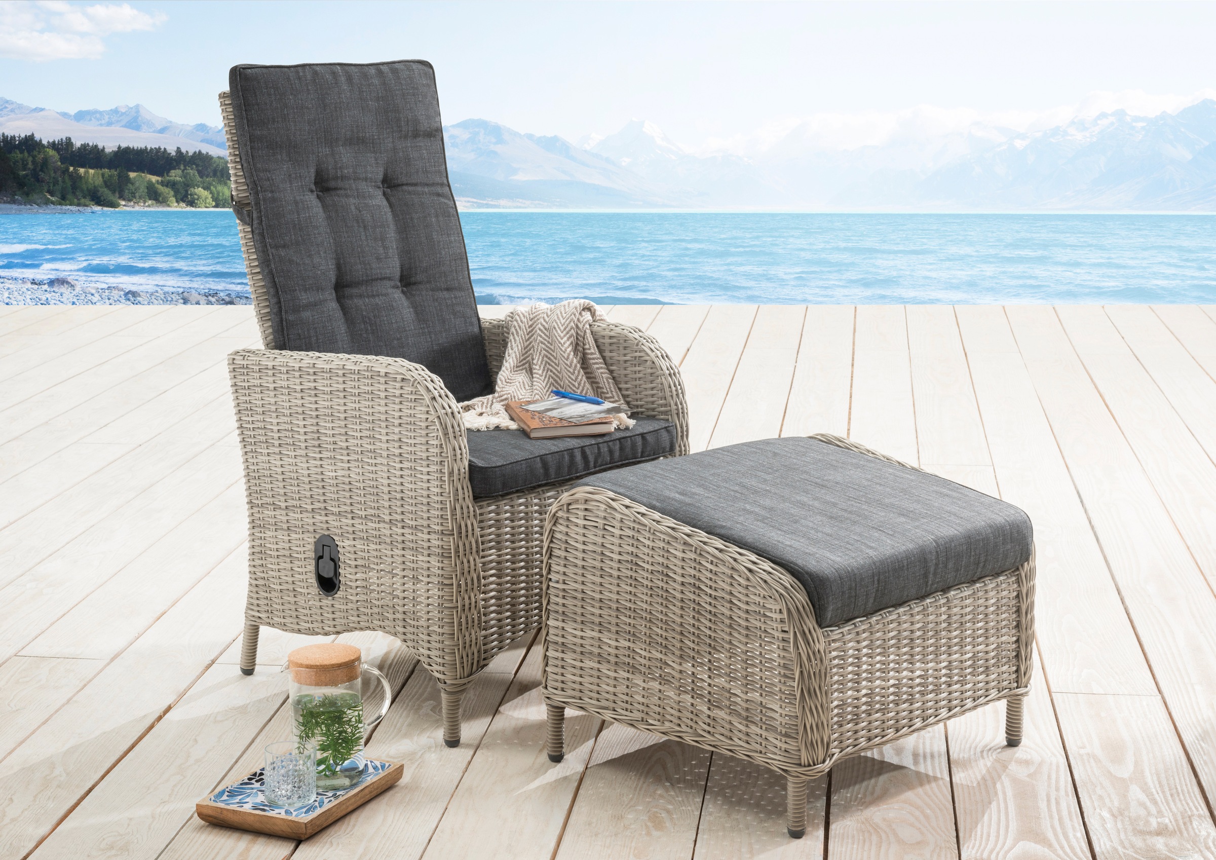 Destiny Sessel »PALMA CASA«, (Set), Aluminium, Polyrattan, inkl. Fußhocker und Auflagen