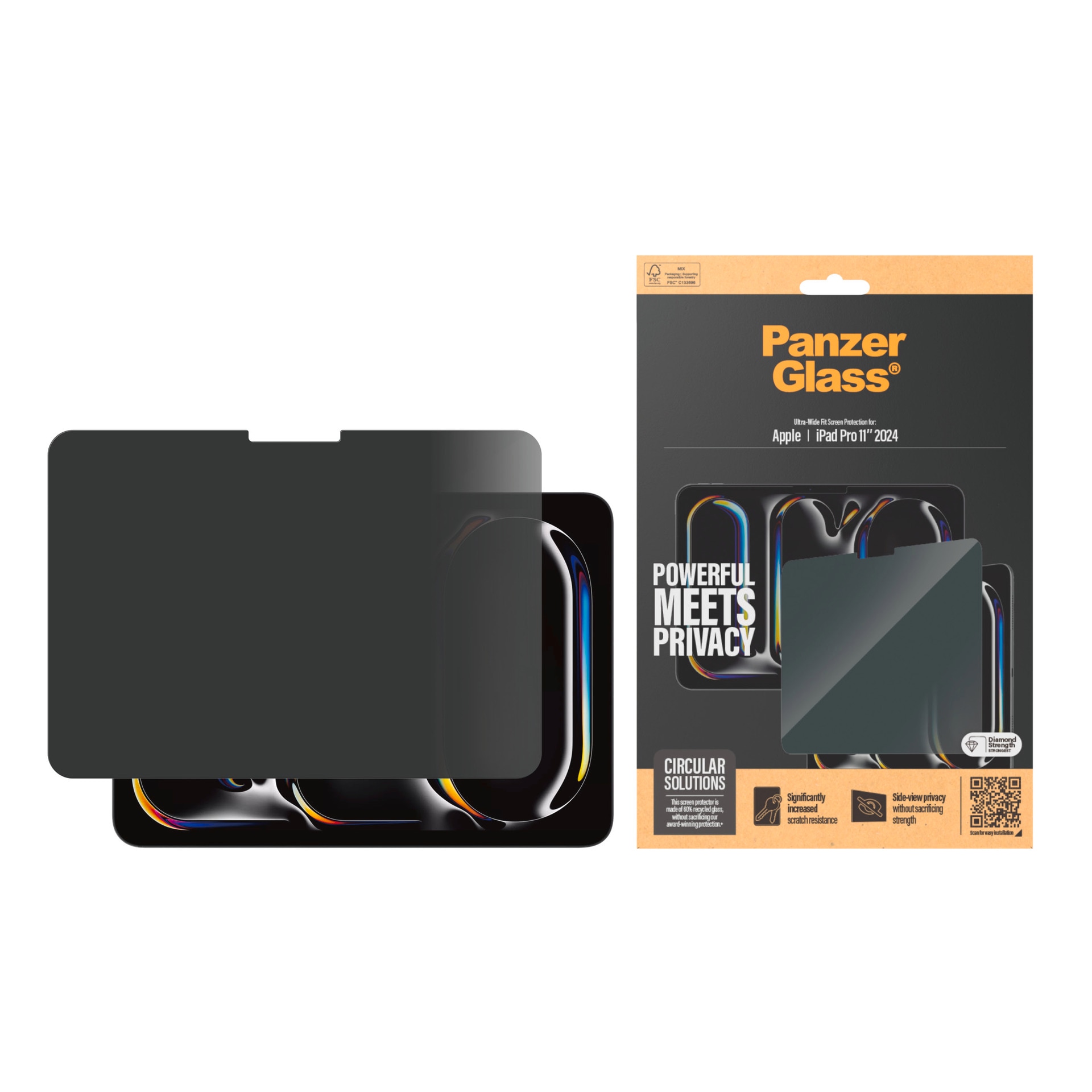 PanzerGlass Displayschutzglas »Ultra-Wide Fit Privacy Screen Protection« für Apple iPad Pro 11 (2024) Displayschutzfolie, Schutzfolie, Sichtschutz, kratz- & stoßfest