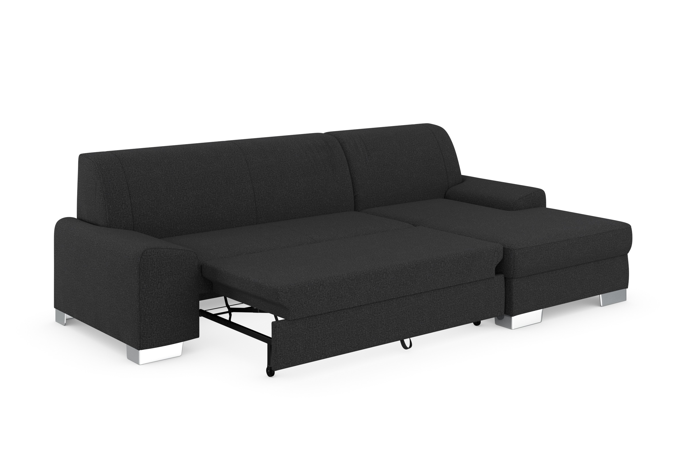 DOMO collection Ecksofa »Anzio L-Form, whlw. Bettfunktion, Federkern, hochwertig, Breite 271 cm«, Mit Bettfunktion, Recamiere rechts, Feinstruktur, anthratzit