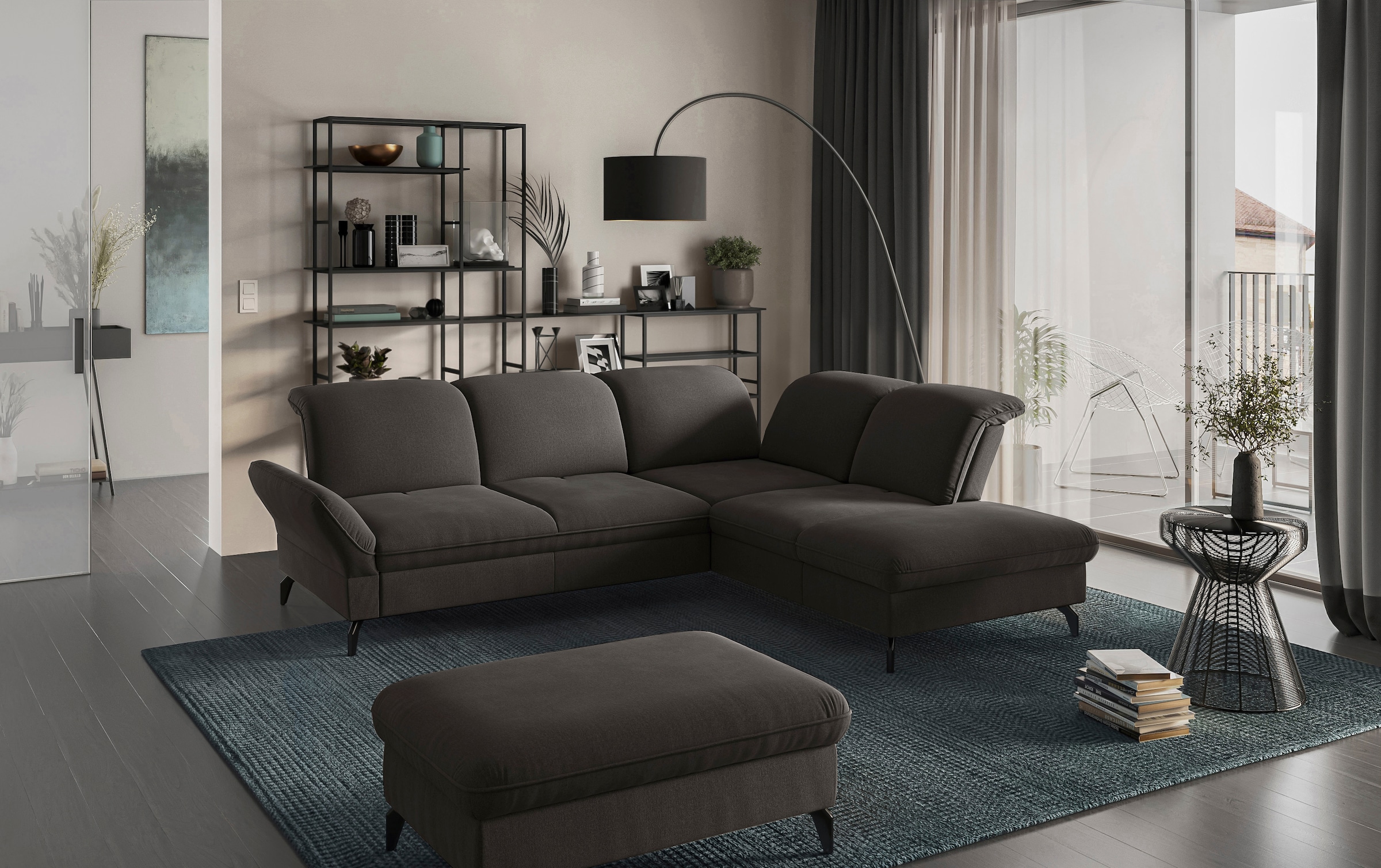 sit&more Ecksofa »Leandro L-Form«, Wahlweise mit Bett-, Kopfteil - und Armlehnfunktion, sowie Stauraum
