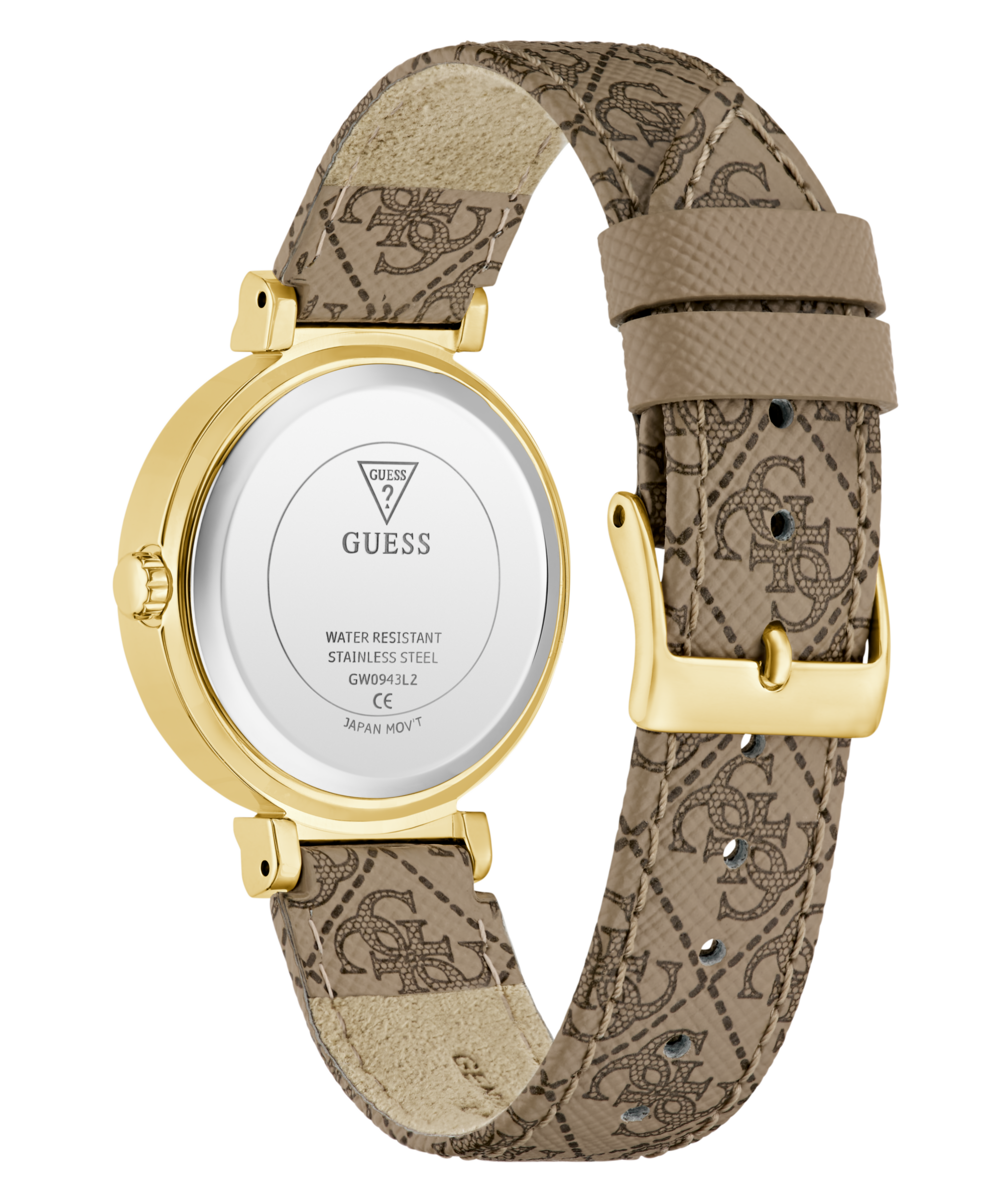 Guess Quarzuhr »IVY«, Armbanduhr, Damenuhr, Lederarmband, Kristallsteine