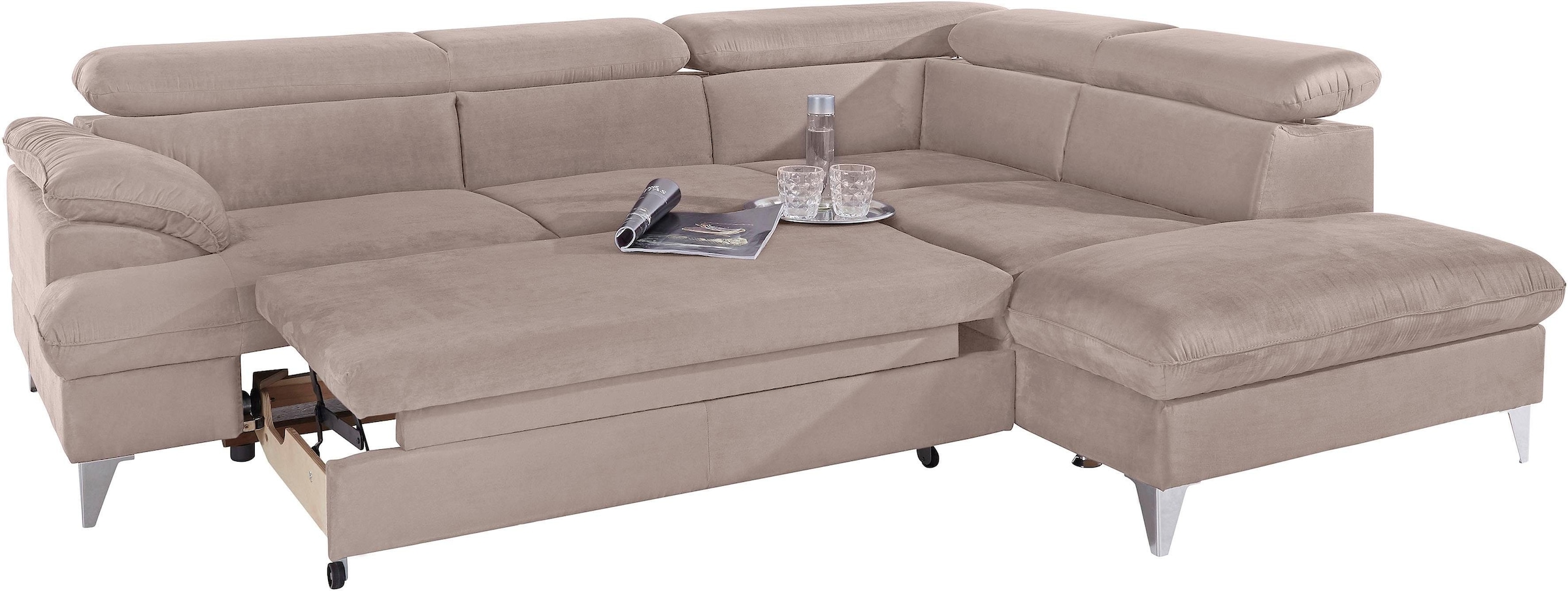 COTTA Polstergarnitur »Caluso L-Form«, Set bestehend aus: Ecksofa mit Kopfteilverstellung & Hocker