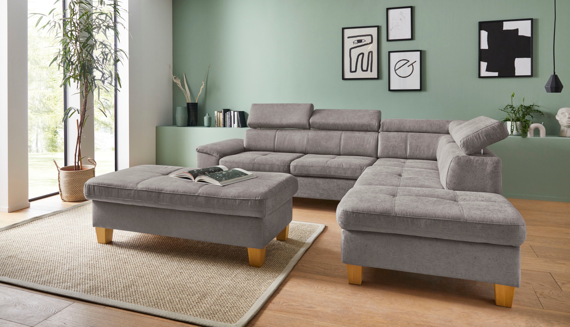 exxpo - sofa fashion Ecksofa »Enya, aufwendige Detailverarbeitung, hoher Sitzkomfort, bequem, L-Form«, mit Kopfteilverstellung, wahlweise Bettfunktion u. Bettkasten