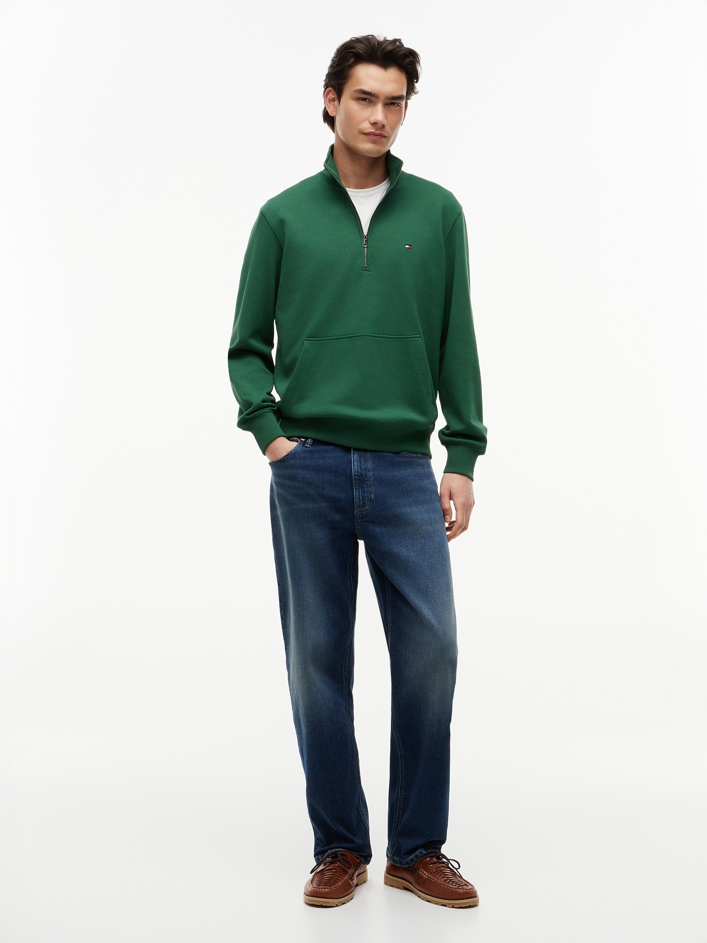 Tommy Hilfiger Sweatshirt »ESSENTIAL TERRY NEW 1/4 ZIP«, Quarter-Zip aus Terry mit Flag
