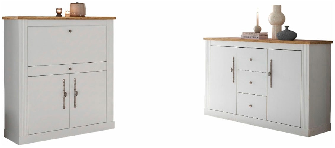 OTTO home Büromöbel-Set »Westminster, wohnliches Home-Office, Büro in zwei Farben verfügbar« Set, 2 tlg. enthält Sekretär und Sideboard im Landhausstil, mit Kabelkanal