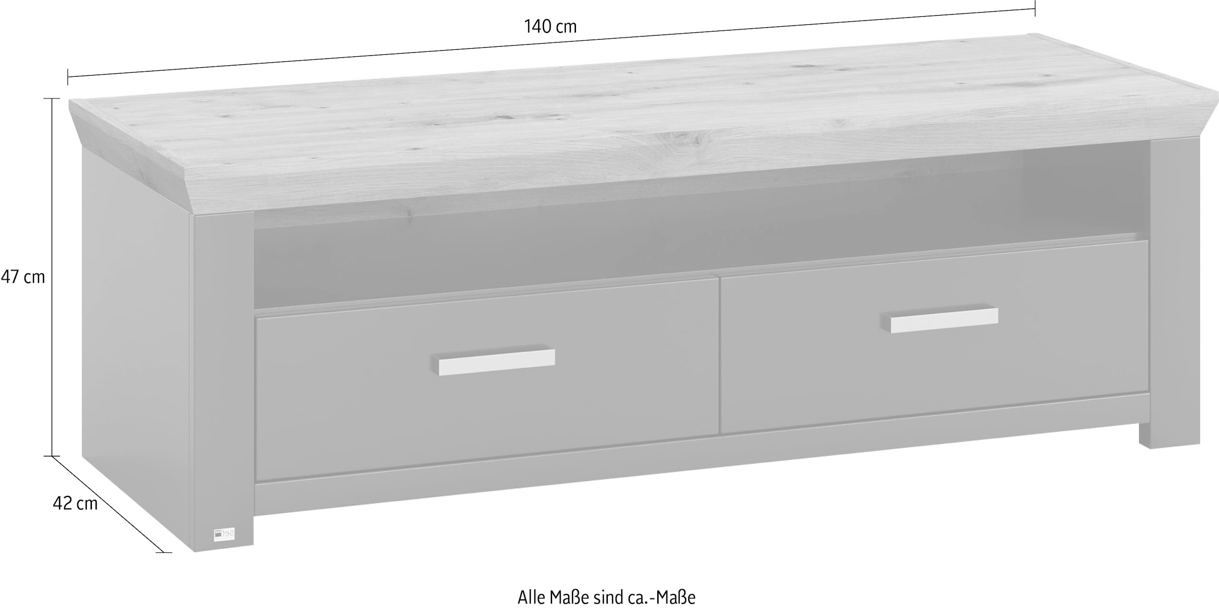 set one by Musterring Lowboard »York«, Typ 31, mit 2 Schubkästen, Beleuchtung optional, Breite 140 cm