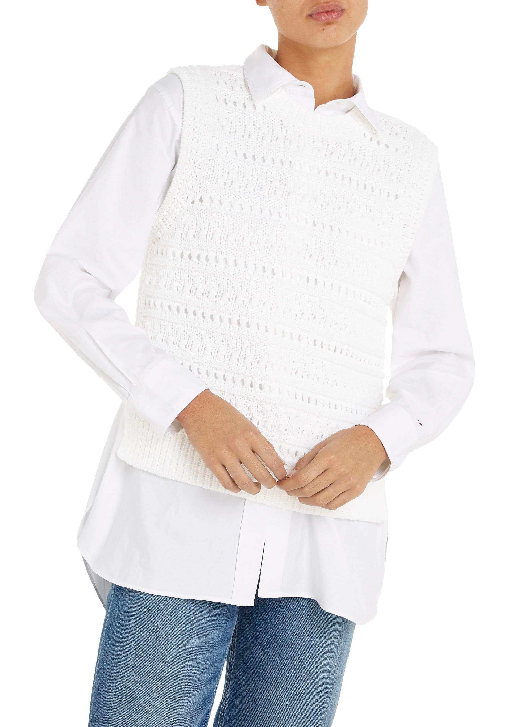 Tommy Hilfiger Pullunder »CROCHET C-NK SWEATER VEST«, in angesagter Häkeloptik