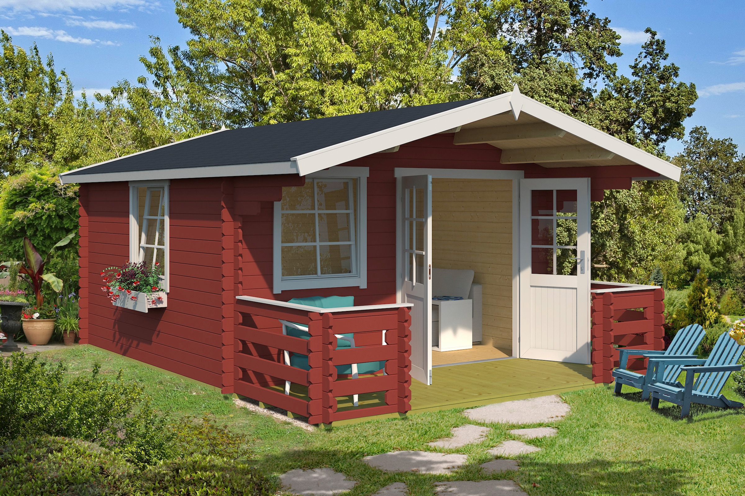 LASITA MAJA Gartenhaus »Luna 2, Schwedenrot«, (Set), mit Terrasse und Geländer