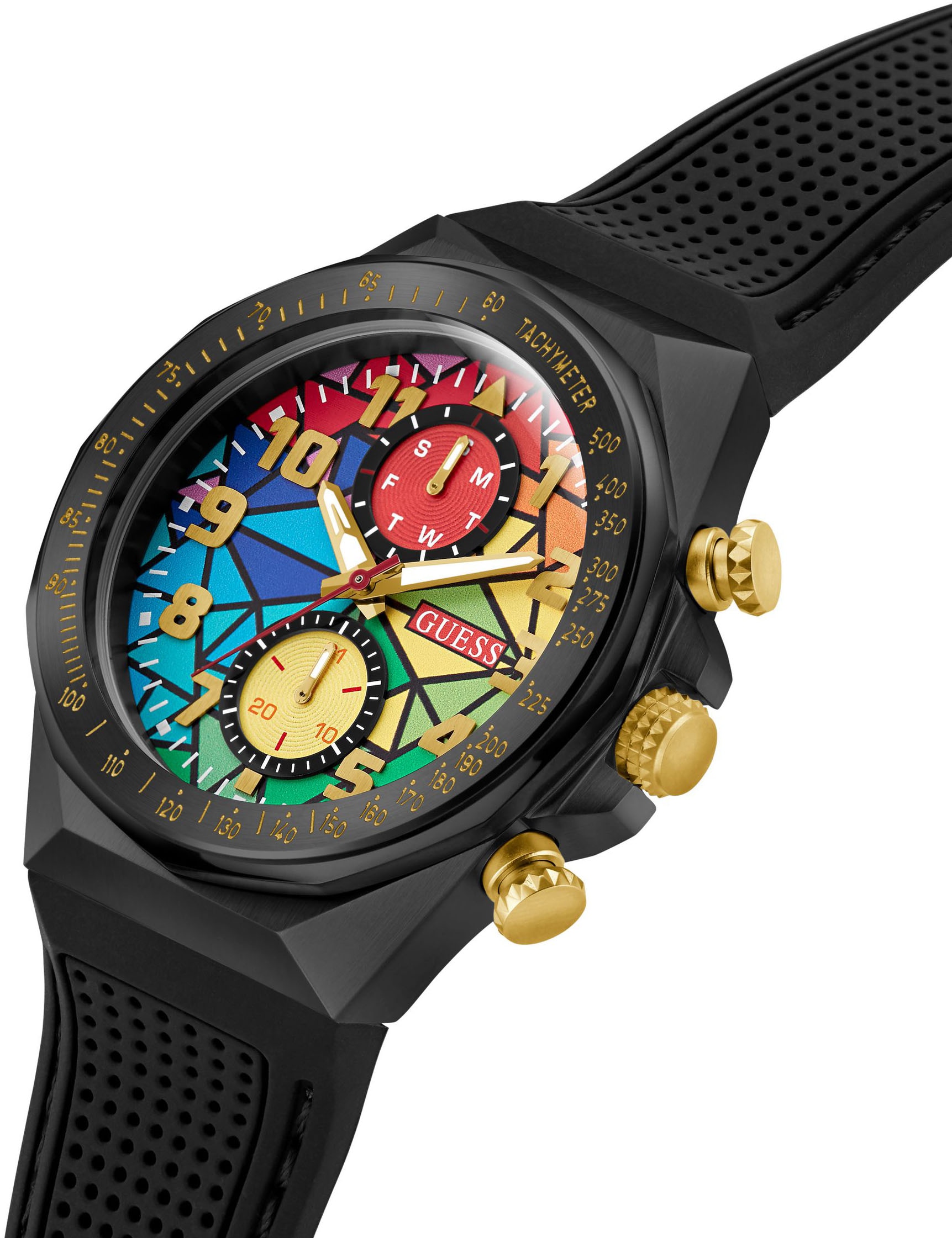 Guess Multifunktionsuhr »D1«, Quarzuhr, Armbanduhr, Herrenuhr, Datum, Wochentag, Silikonarmband